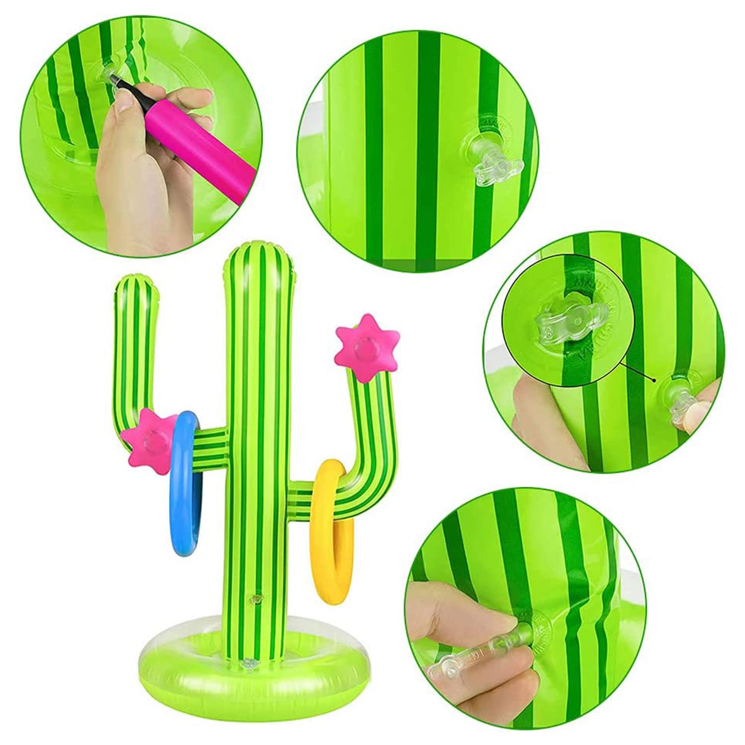 Jeu De Lancer D'Anneaux Cactus Gonflable - 7 Pièces Pour Piscine Et Fêtes