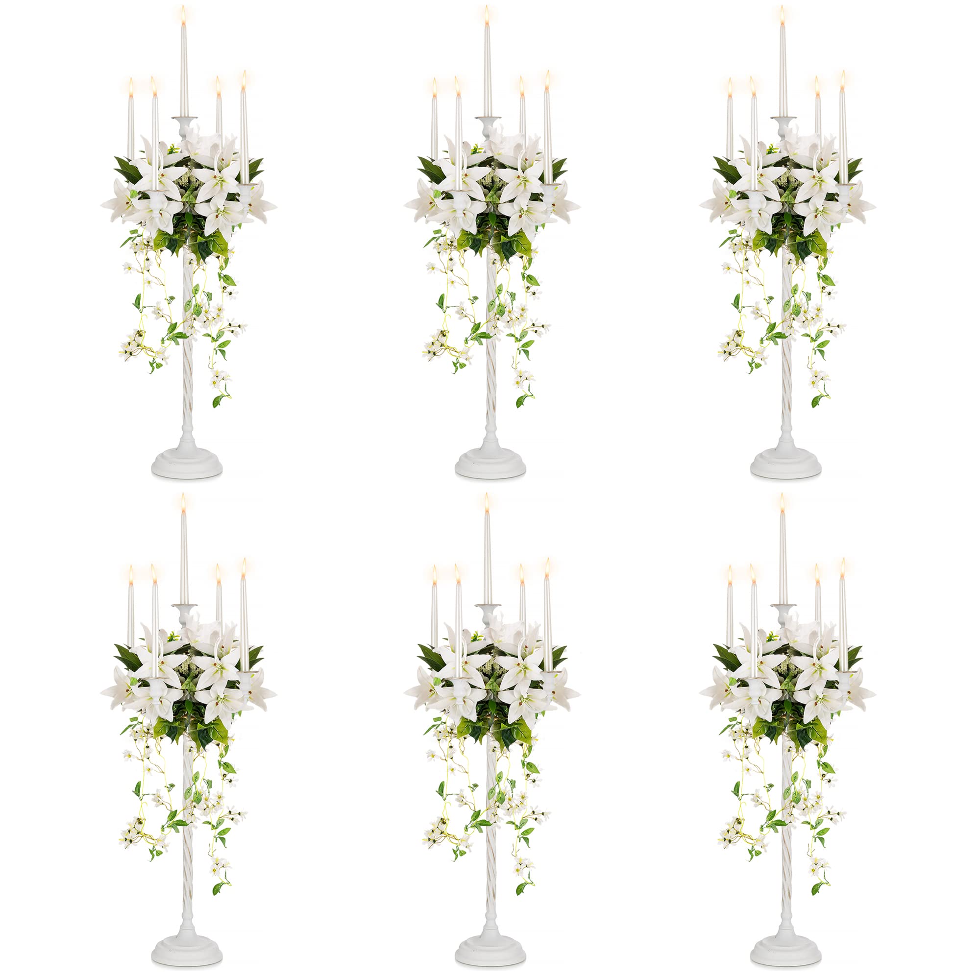 Sziqiqi White Candelabra Centerpieces for Wedding 28in - Tall Candelabra Candle Holder for Wedding Gold Candlestick Holders for Table Centepiece Party Banquet Event