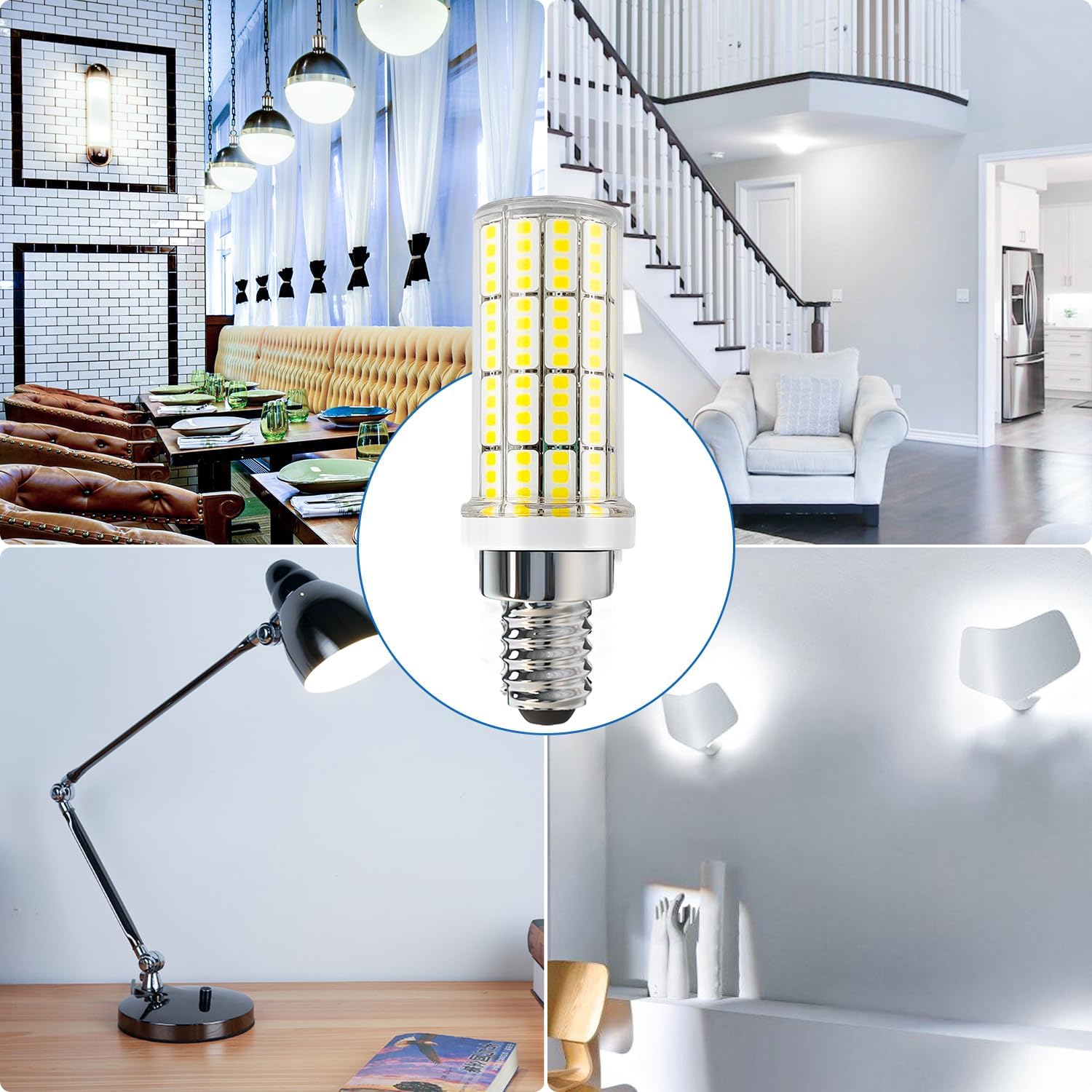RIUVAO E12 LED Bulb, 20W 6pcs LED Corn Light Bulb 200W Equivalent 2500Lumen 5000K Cool Daylight White Non-Dimmable LED Candelabra Light Bulbs for Ceiling Fan Home Kitchen Bathroom Indoor