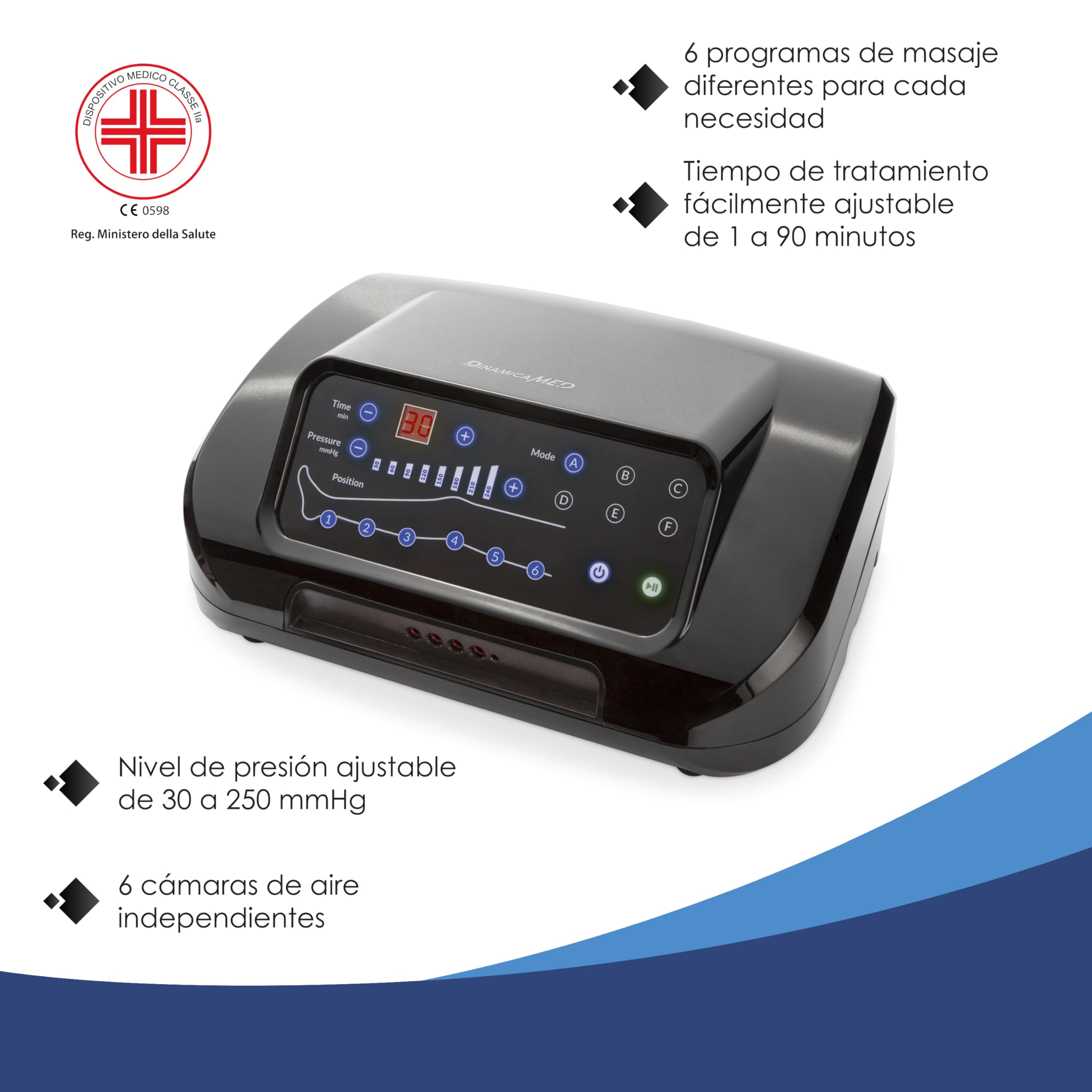 Dinamicamed Presoterapia PRO 6.0 - Máquina de presoterapia para casa con drenaje linfático, 6 cámaras de aire, Piernas XL y Faja abdominal