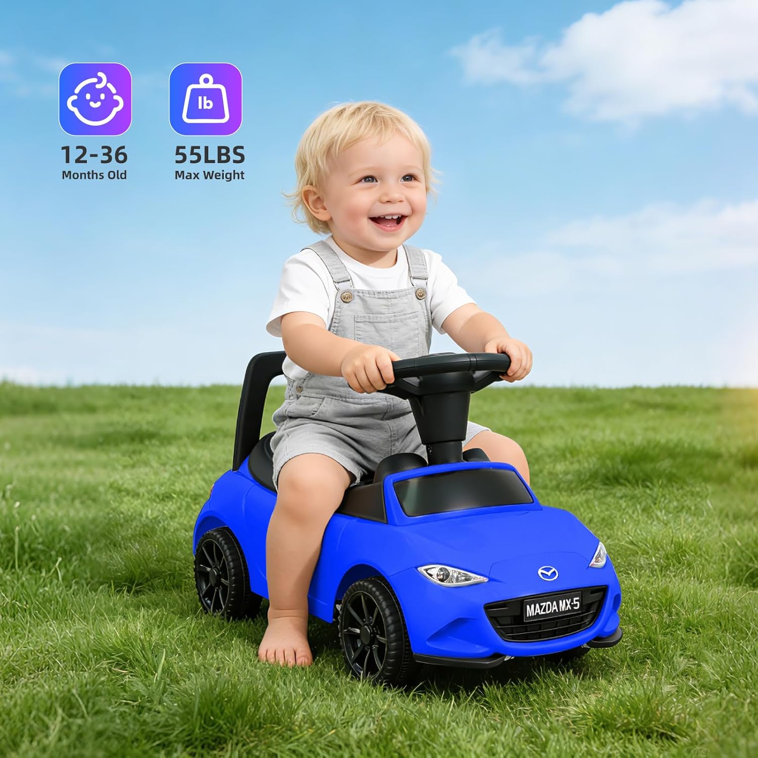HEIMILI Mazda MX-5 Licensed Kids Push Car, Foot to Floor Toddler Ride On Toy for 1-2 Years Old, Baby Sliding Car with Storage & Anti-Tip Bumper Guard (Blue)