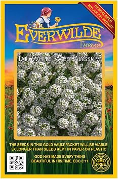 2000 Tall White Sweet Alyssum Wildflower Seeds - Gold Vault Jumbo Seed Packet
