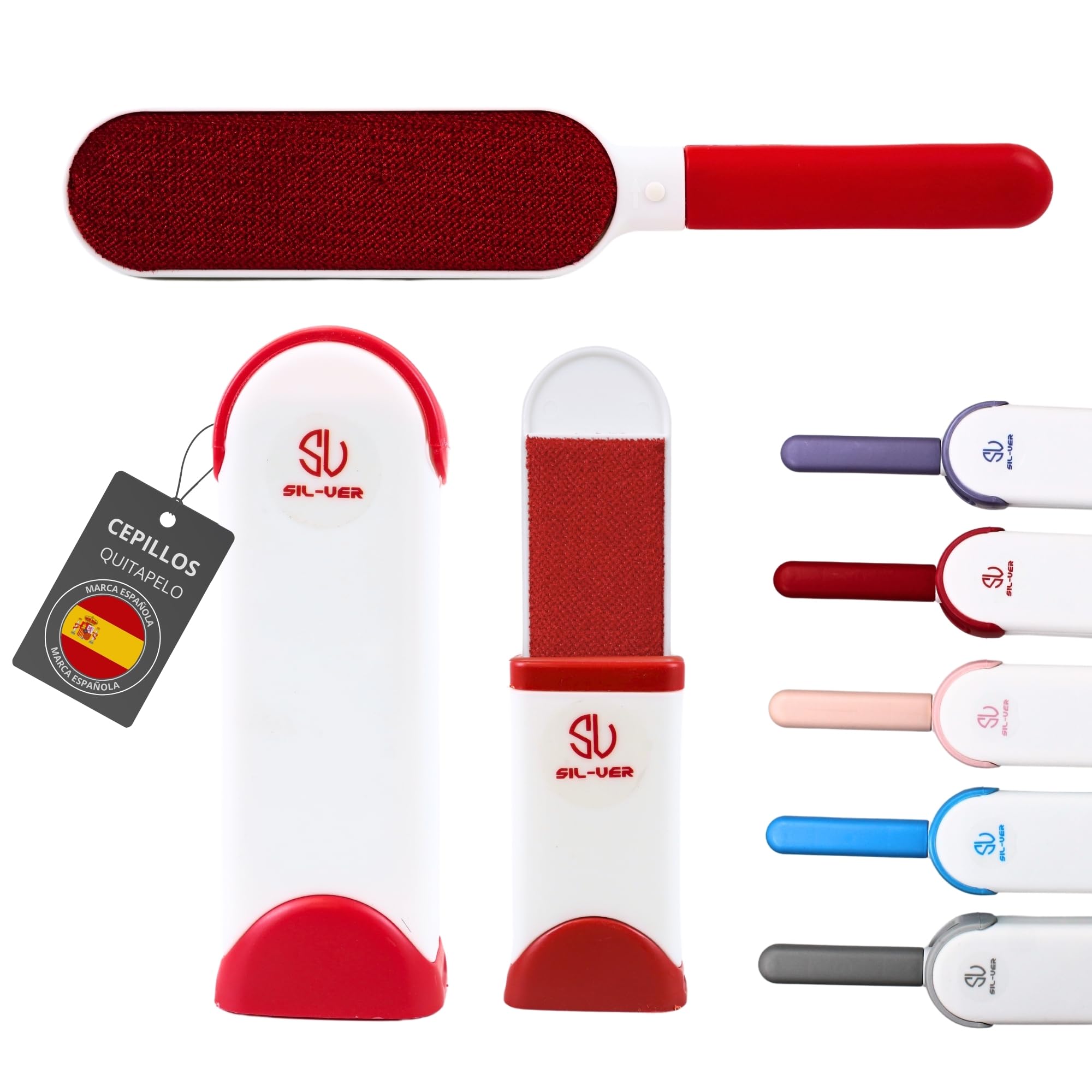 SILVERSTORE®️ 2 Cepillos de casa y de Viaje Quitapelos Mascotas Cepillo Quitapelusas Ropa - Quita Pelos Gatos, Perros y Ropa etc (Rojo)