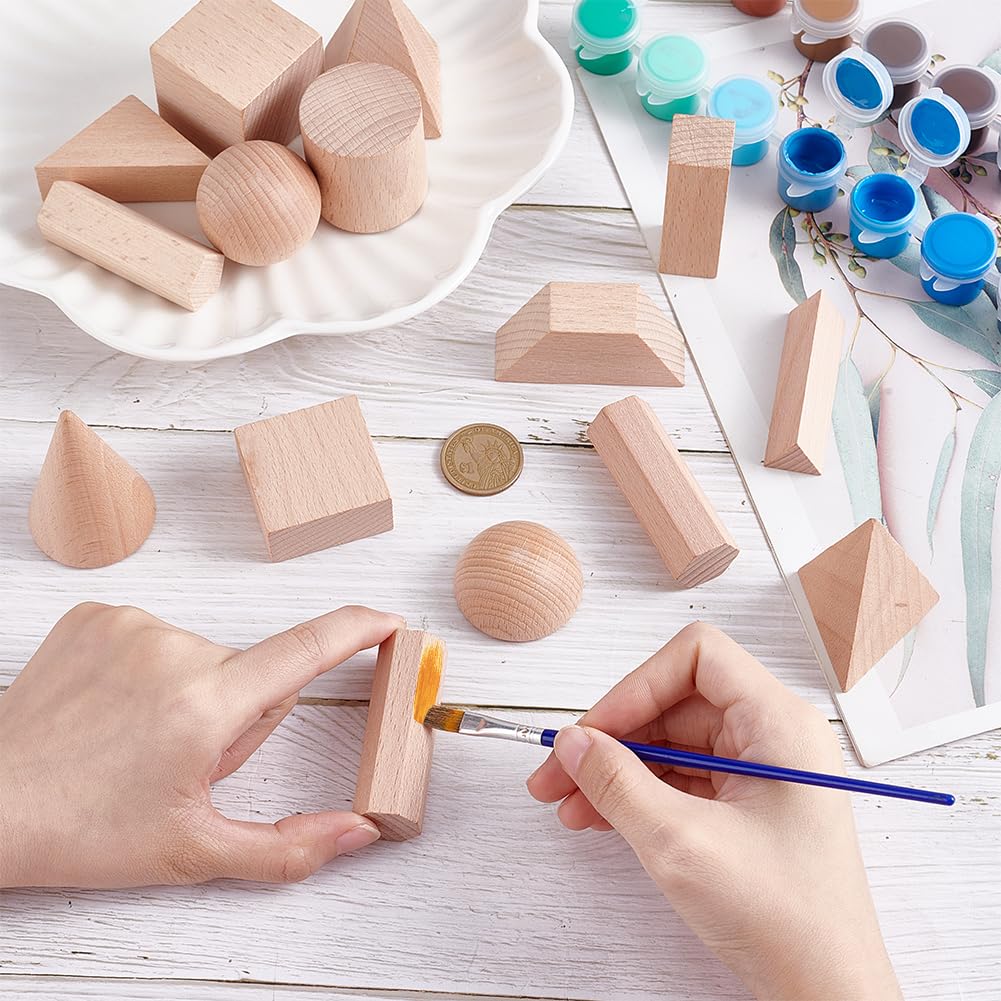 NBEADS 30pcs 3D Shapes Geometric Solids, Wooden Craft Blocks Cylinders Wooden Geometric Shapes Math Learning Geometry Manipulatives for, Mixed Size - Image 3