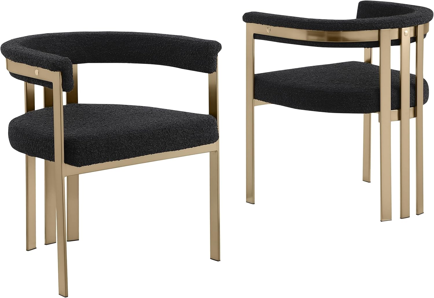 Modern Upholstered Bar Stool with Black Boucle Fabric – Matte Brushed Chrome Legs in Silver – Versatile Living Room & Dining Room Seating – Set of 1