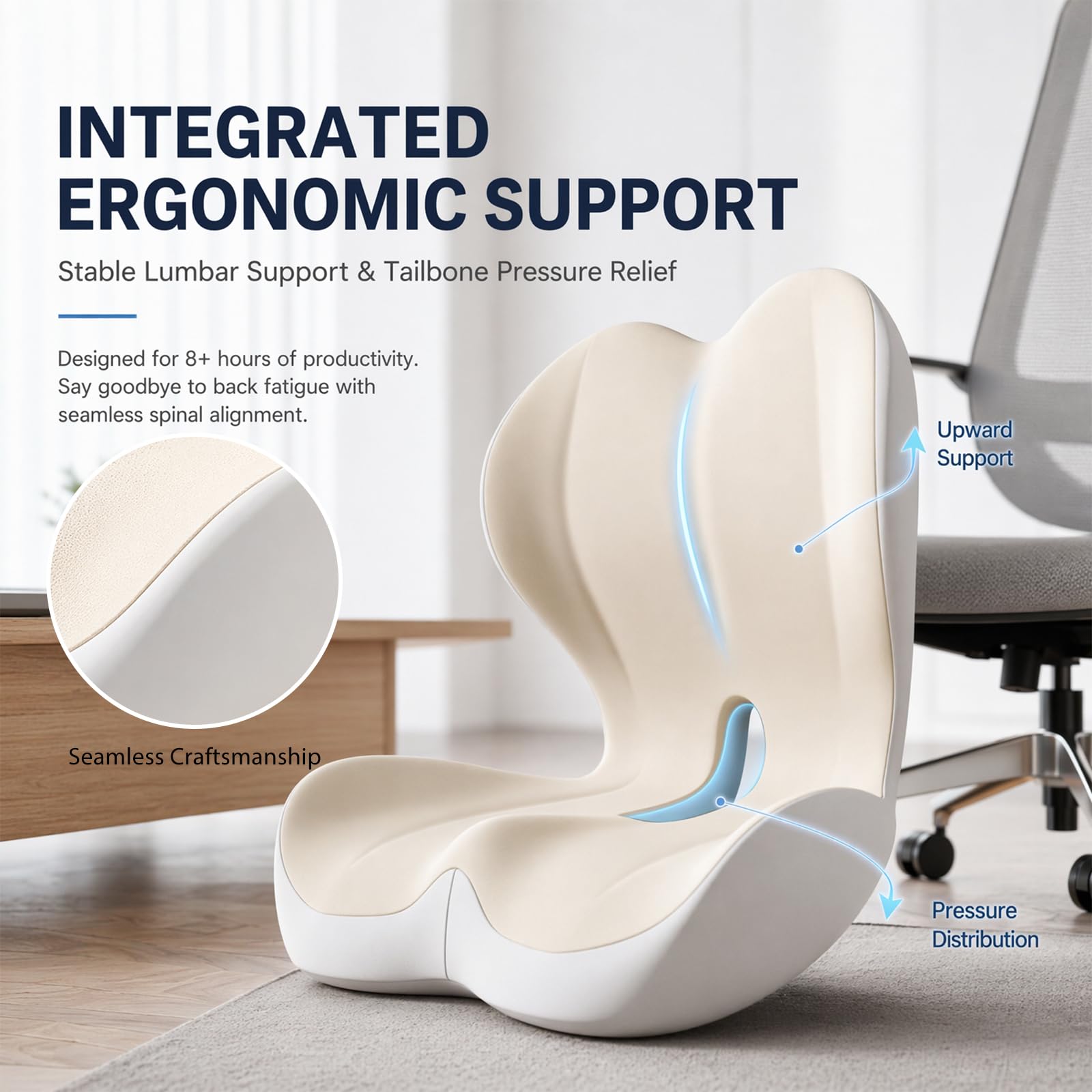Cojín ergonómico con respaldo, cojín de espuma viscoelástica para silla de oficina y coche, cojín ortopédico, cojín de asiento transpirable para oficina en casa, juegos y asiento del conductor