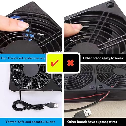 Miniatura 8 de Ventilador de refrigeración USB dual silencioso de 5 V, 4.724 in x 2 con cable de 47.244 in, refrigeración de flujo de aire de 76 CFM para router,