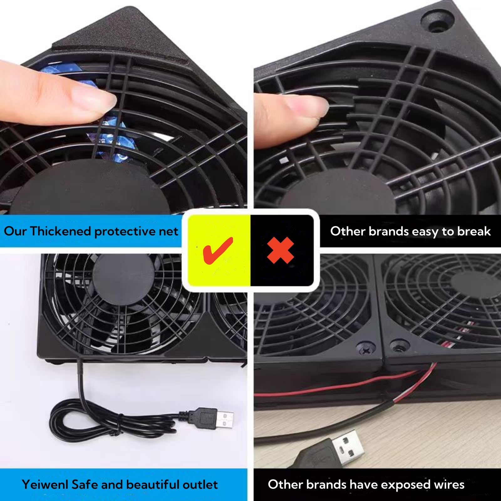 Ventola di raffreddamento silenziosa doppia USB da 5 V, 120 mm x 2 con cavo da 1200 mm, 76 CFM, raffreddamento del flusso d'aria per router, computer, Mac Mini, PlayStation, rack fai da te per