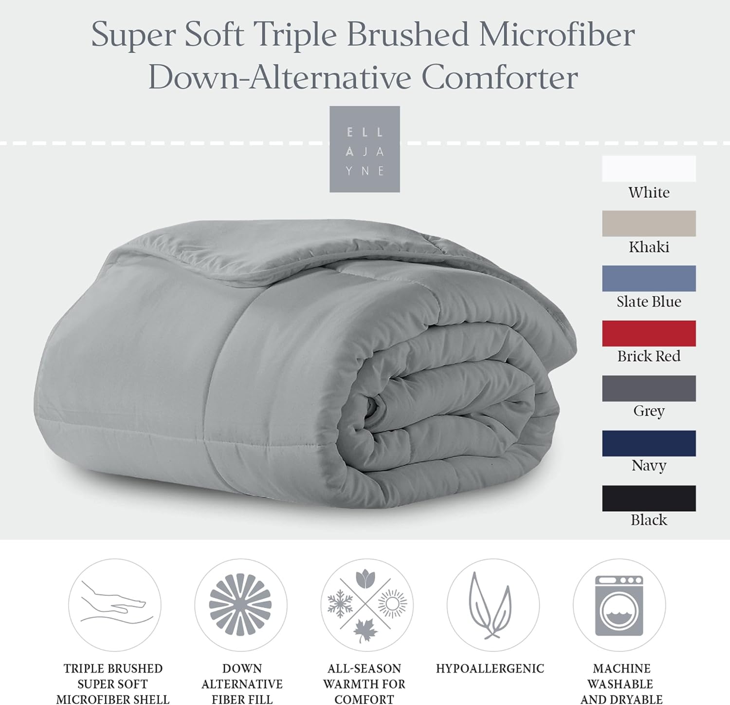 Ella Jayne Microfiber Down-Alternative Solid Color Comforter - Grey - Full/Queen (90"x90")