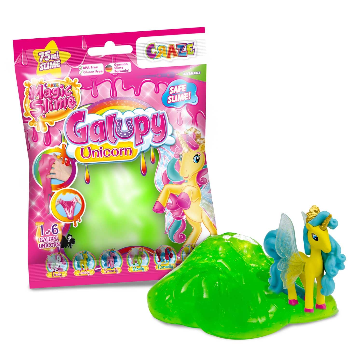 CRAZE MAGIC SLIME 6 x 75ml Bags Slime for Kids, Galupy Unicorn Figure for Girls Alternative to Playdough - Image 2