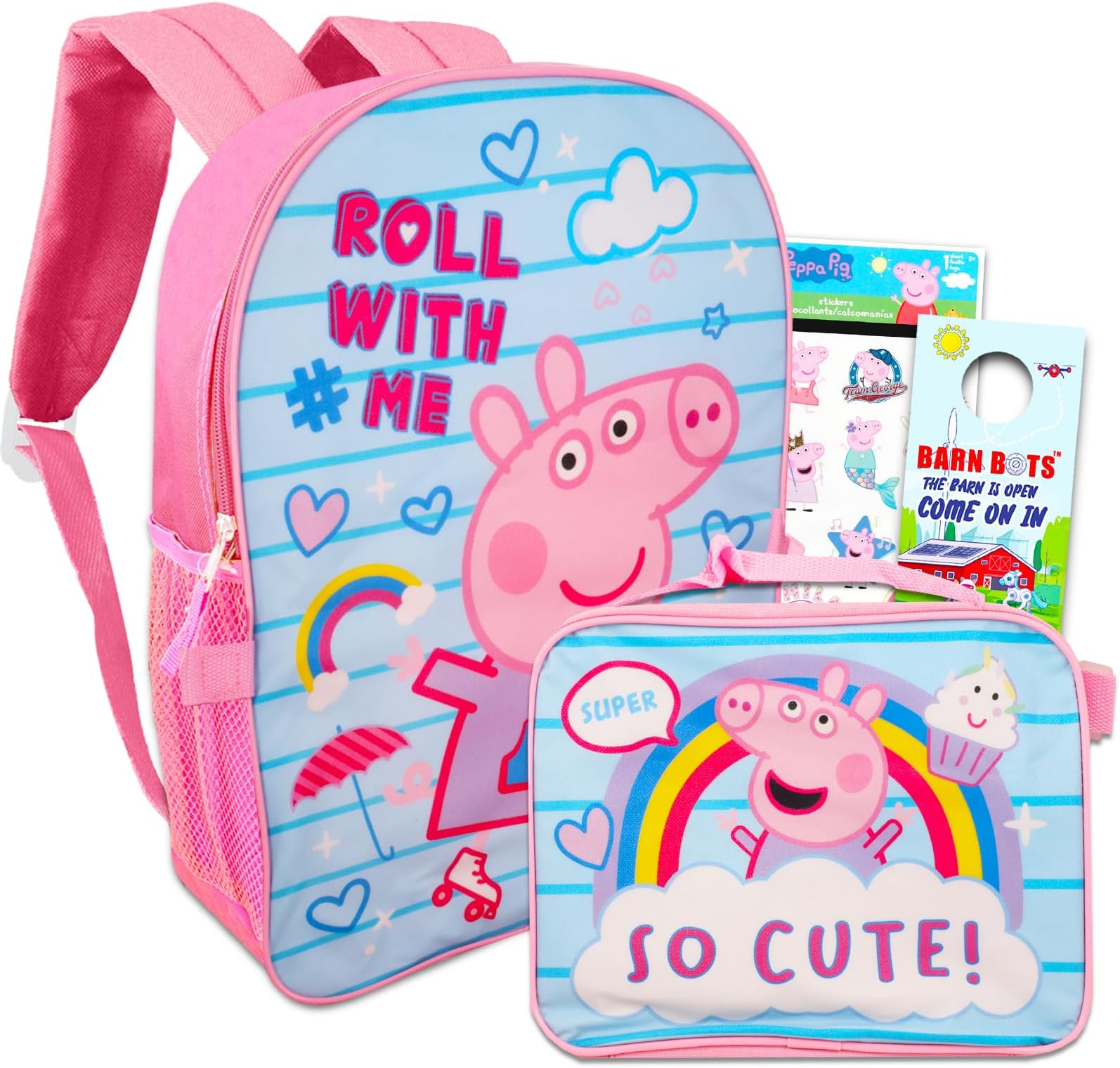 Peppa Pig Backpack Lunch Box Set For Kids, Toddlers ~ 3 Pc Bundle With Peppa Pig School Bag, Lunch Bag, And Stickers (Peppa Pig School Supplies)