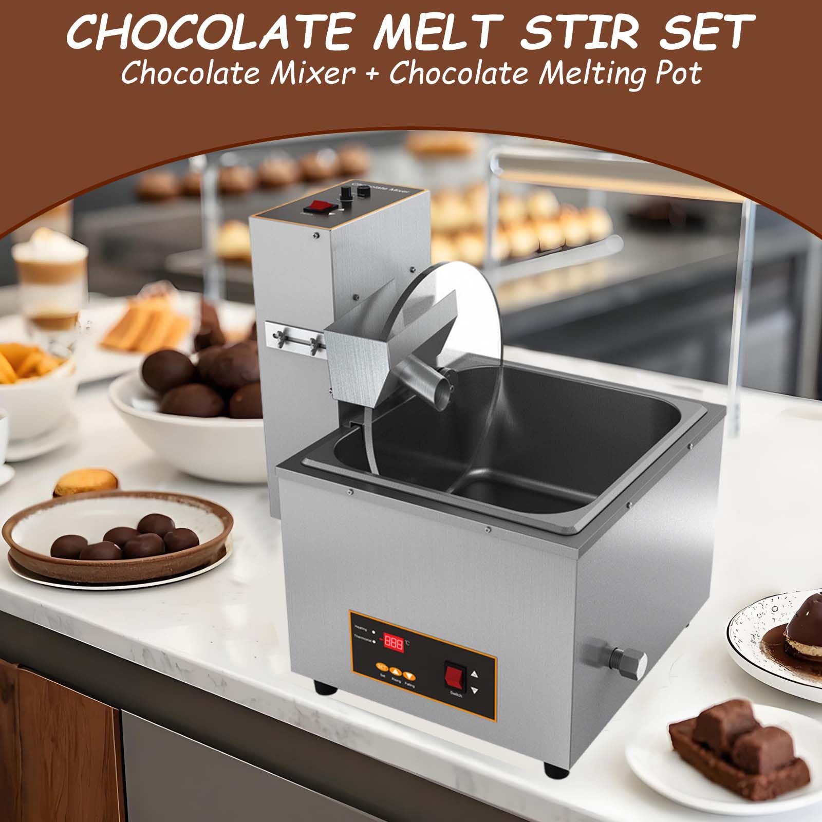 Macchina per Fusione del Cioccolato da 1000 W, con Ruota di Miscelazione del Cioccolato da 60 W/Display A LED/Temperatura Regolabile/Serbatoi Rimovibili/Copertura Antipolvere