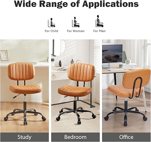 Miniatura 18 de DUMOS Silla ejecutiva pequeña de escritorio para el hogar sin brazos con soporte lumbar de respaldo bajo, silla de oficina de piel sintética Beige