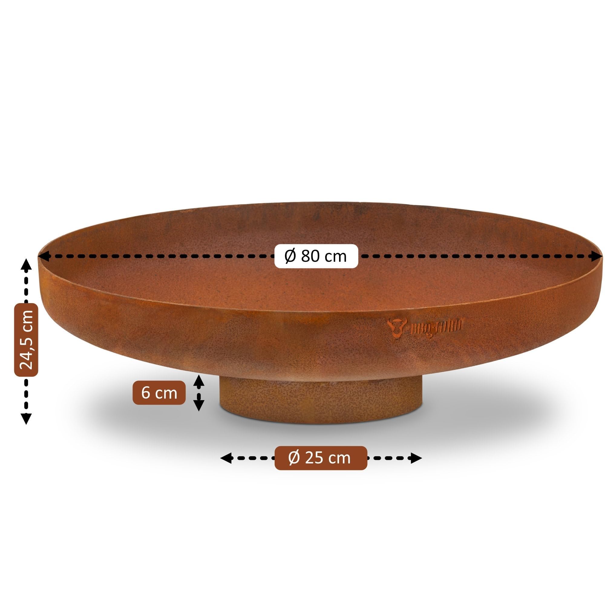 BBQ-Toro Braciere Ø 80 cm effetto ruggine da esterno con gamba di supporto per giardino