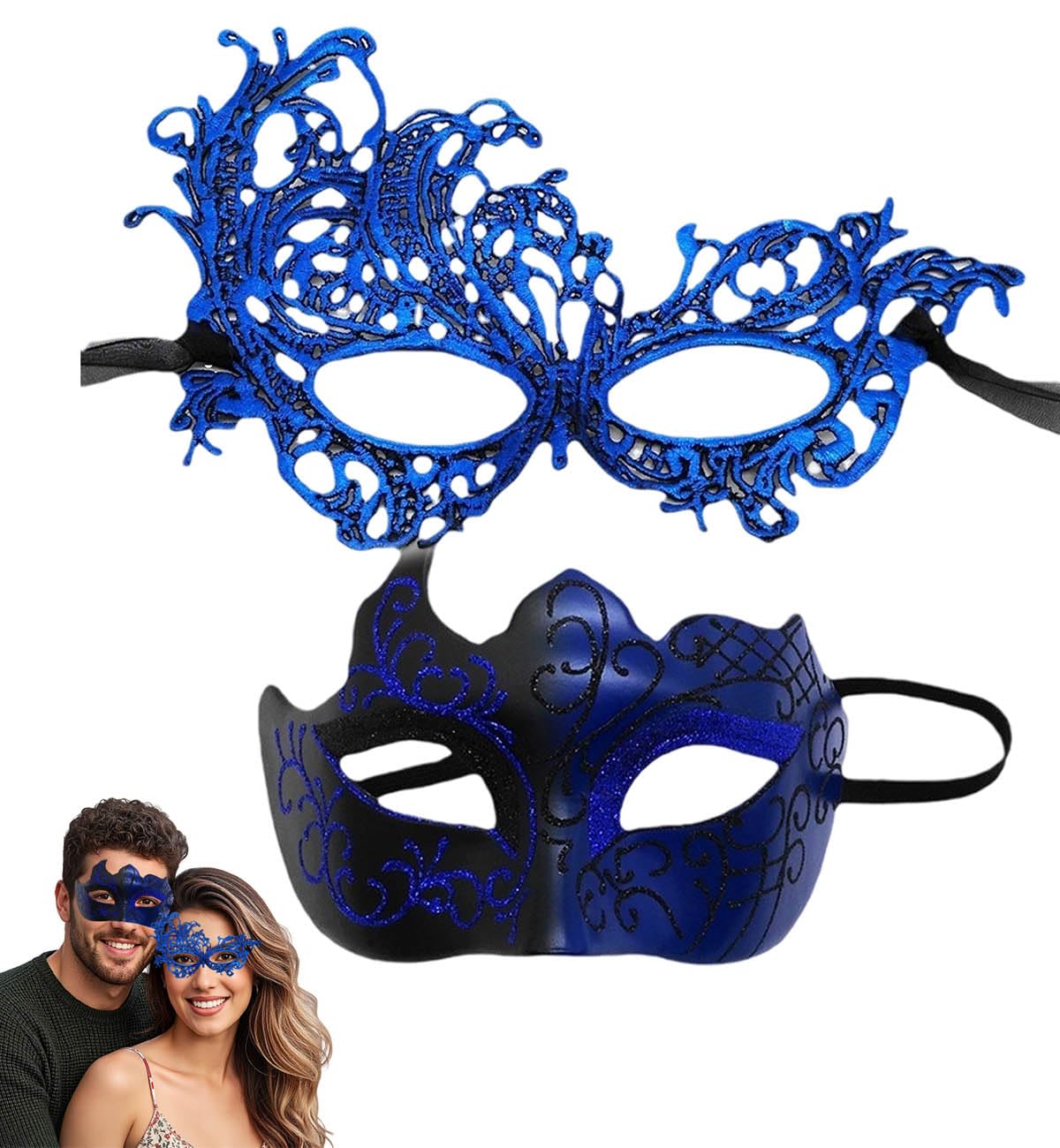 SHIFANQI Masquerade Mask for Men Women, Masquerade Ball Masks for Couples, Halloween Costumes Lace Eye Mask for Venetian Party, Prom, Carnival, Mardi Gras, Cosplay, Navy Blue — image 1