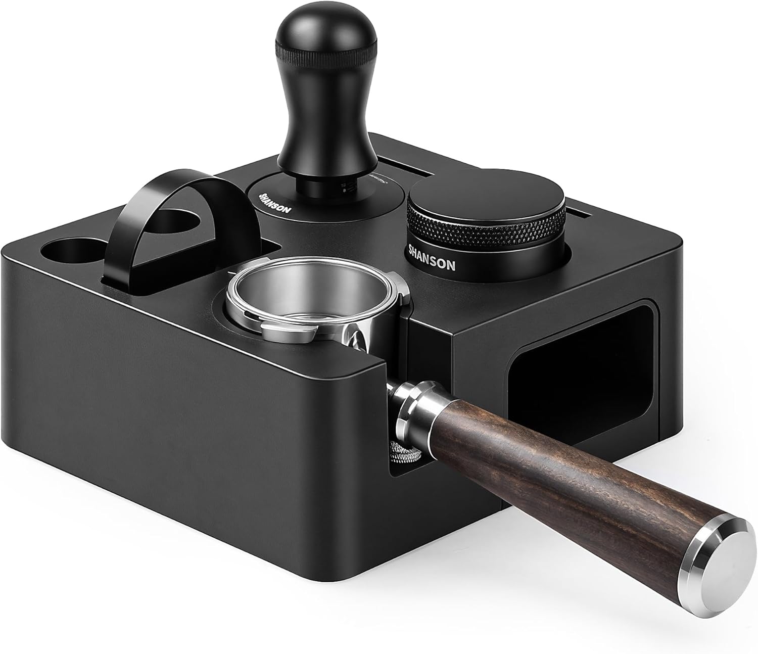 ShanSon Espresso Accessories Kit with Station,54mm Compact Espresso Tamper Set,Espresso Tamper, Distributor, Bottomless Portafilter, Dosing Funnel,Station