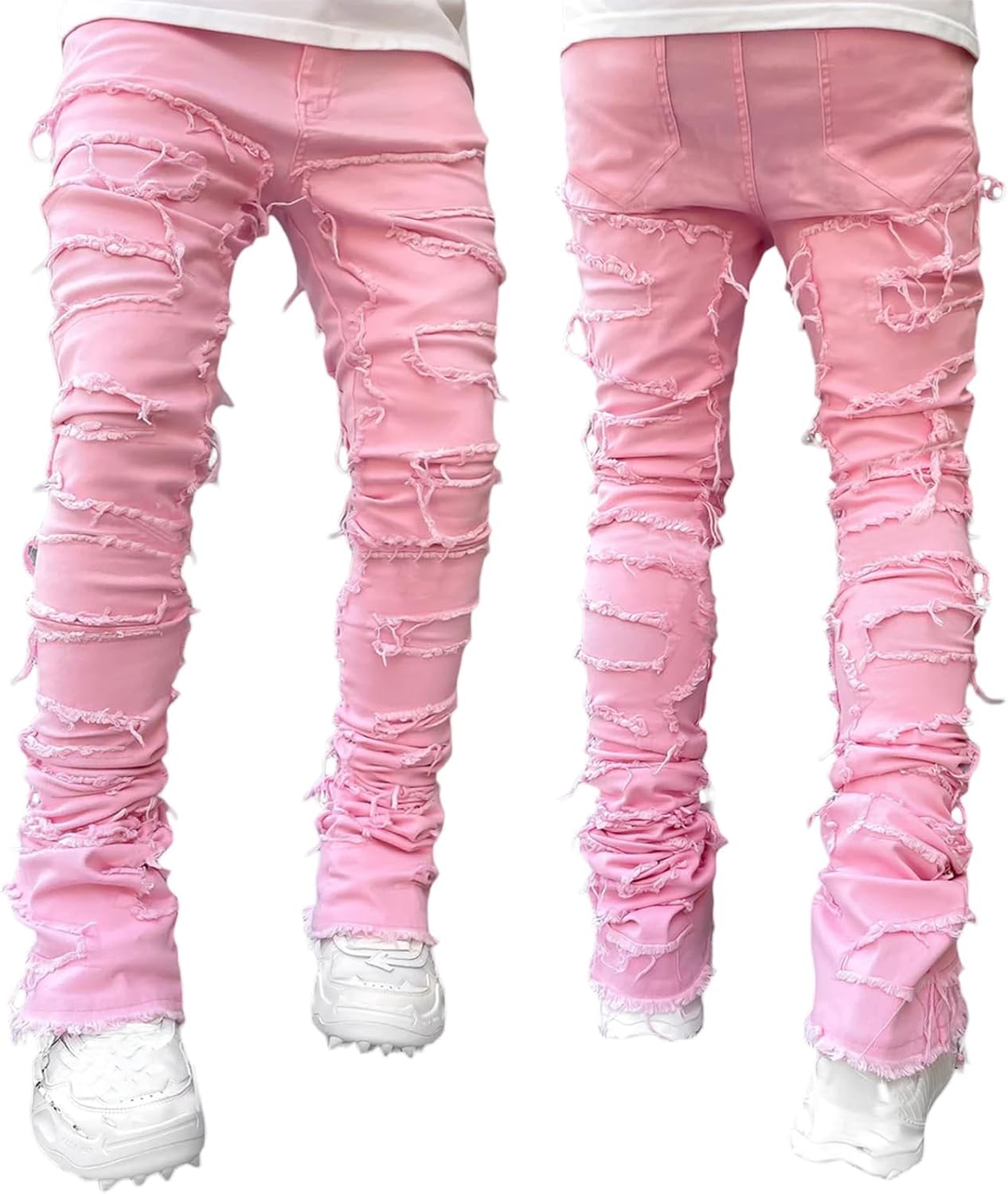 Stacked Jeans Men Skinny Ripped Jeans Slim Fit Patchwork Denim Pants Y2K Goth Harajuku Emo Hip Hop Jeans Trouser - Image 6
