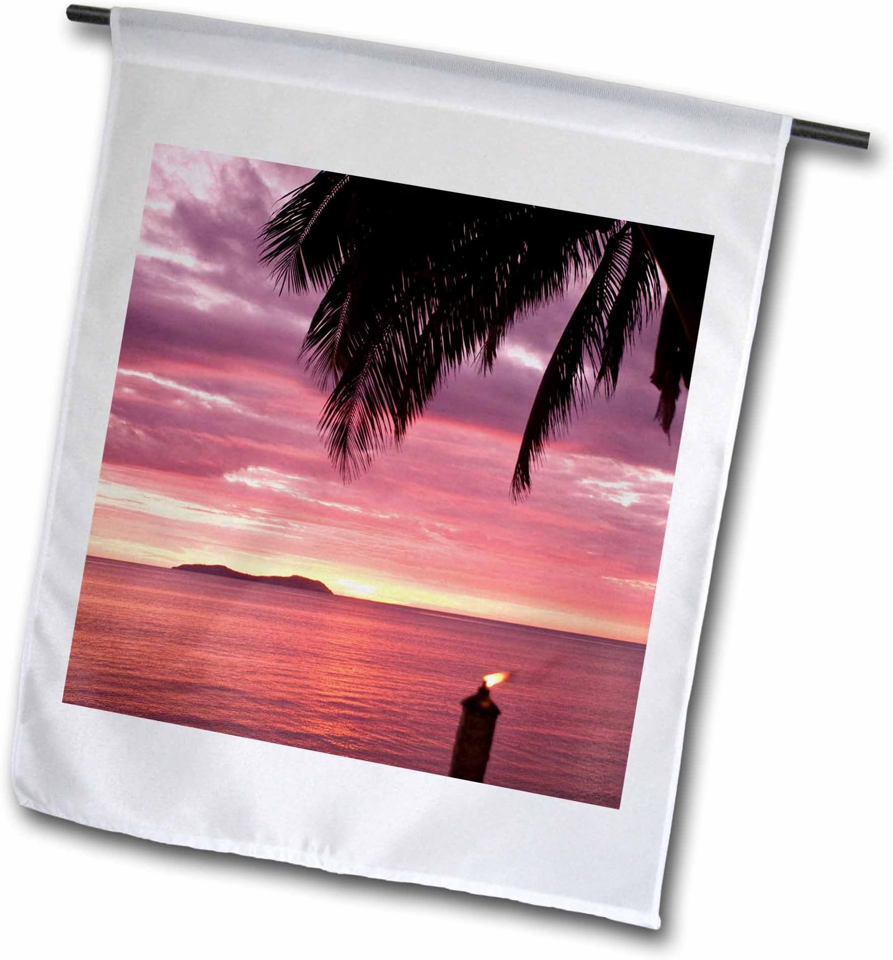 3dRose fl_84861_1 Beach Sunset Tiki Torch Beqa Island Fiji Oc01 Mwt0058 Michele Westmorland Garden Flag, 12 by 18-Inch