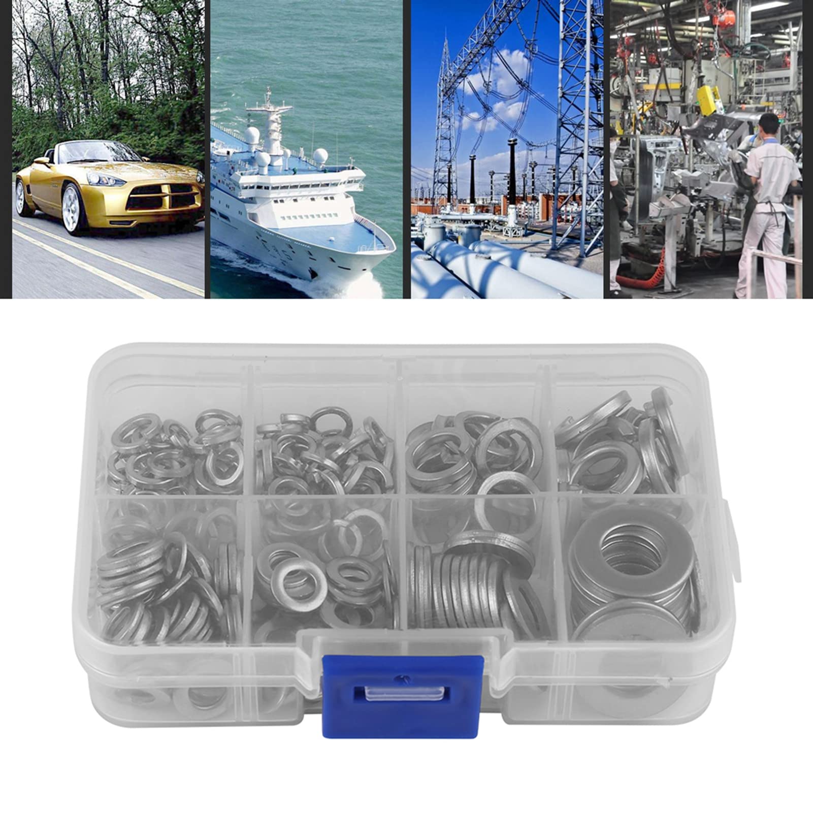 200 STKS Rvs Platte Ring & Split Lock Washer Assortiment Set M5 M6 M8 M10 Metrisch