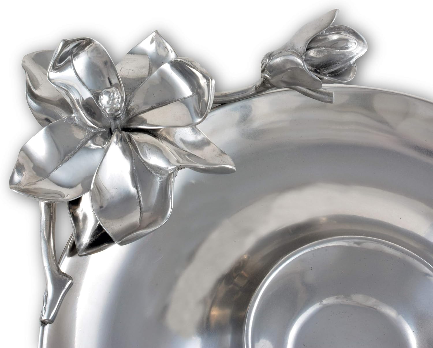 Arthur Court Metal Flower Chip and Dip Platter Magnolia Pattern Sand Casted in Aluminum with Artisan Quality Hand Polished Designer Tarnish-Free Spring Décor 14 inch Diameter