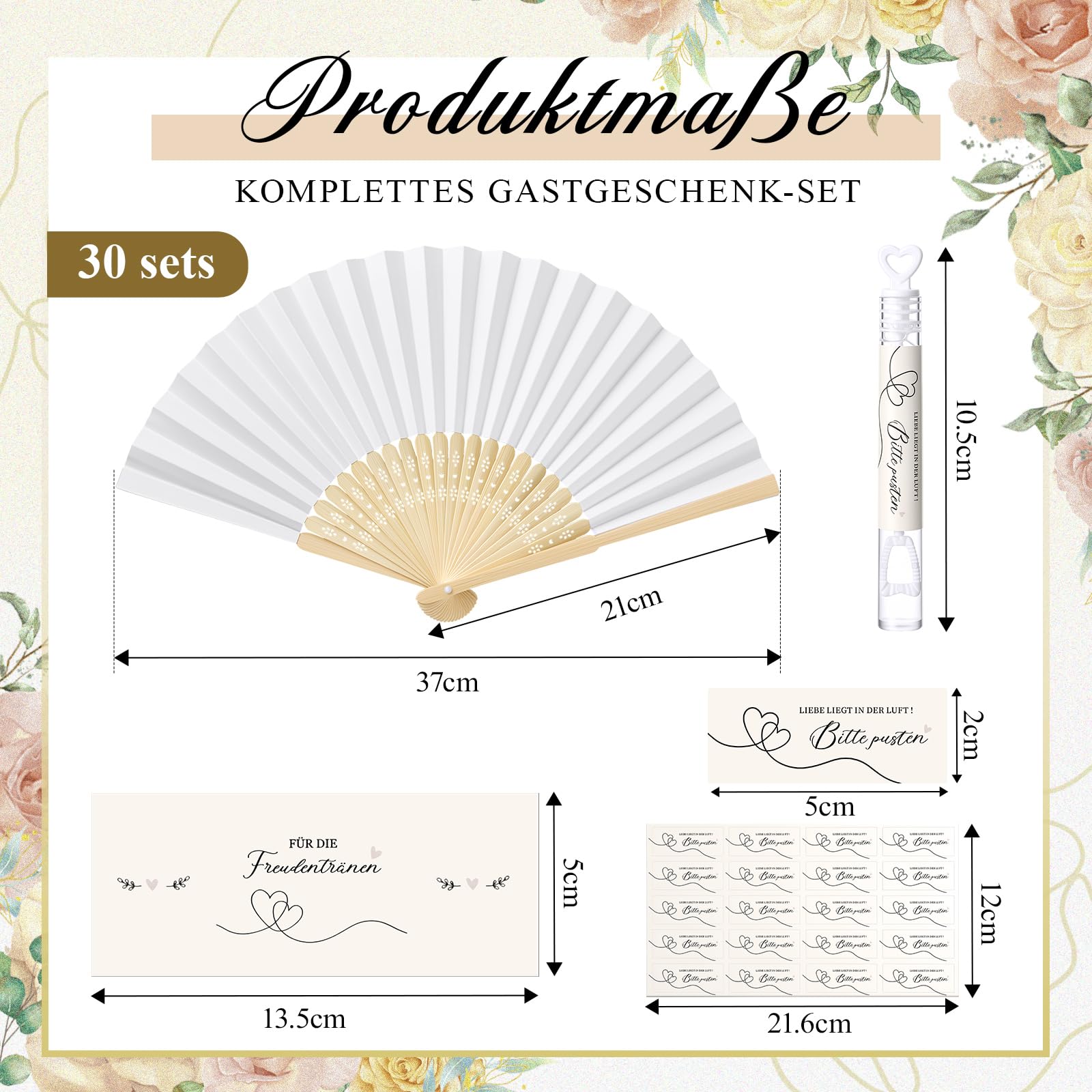 BBTO 30 Sets Gastgeschenk für Hochzeit Fächer Hochzeit Seifenblasen Freudentränen Taschentücher Seifenblasen Aufkleber mit Organzabeutel für Hochzeitsgäste Geburtstag Party Geschenk Tischdeko
