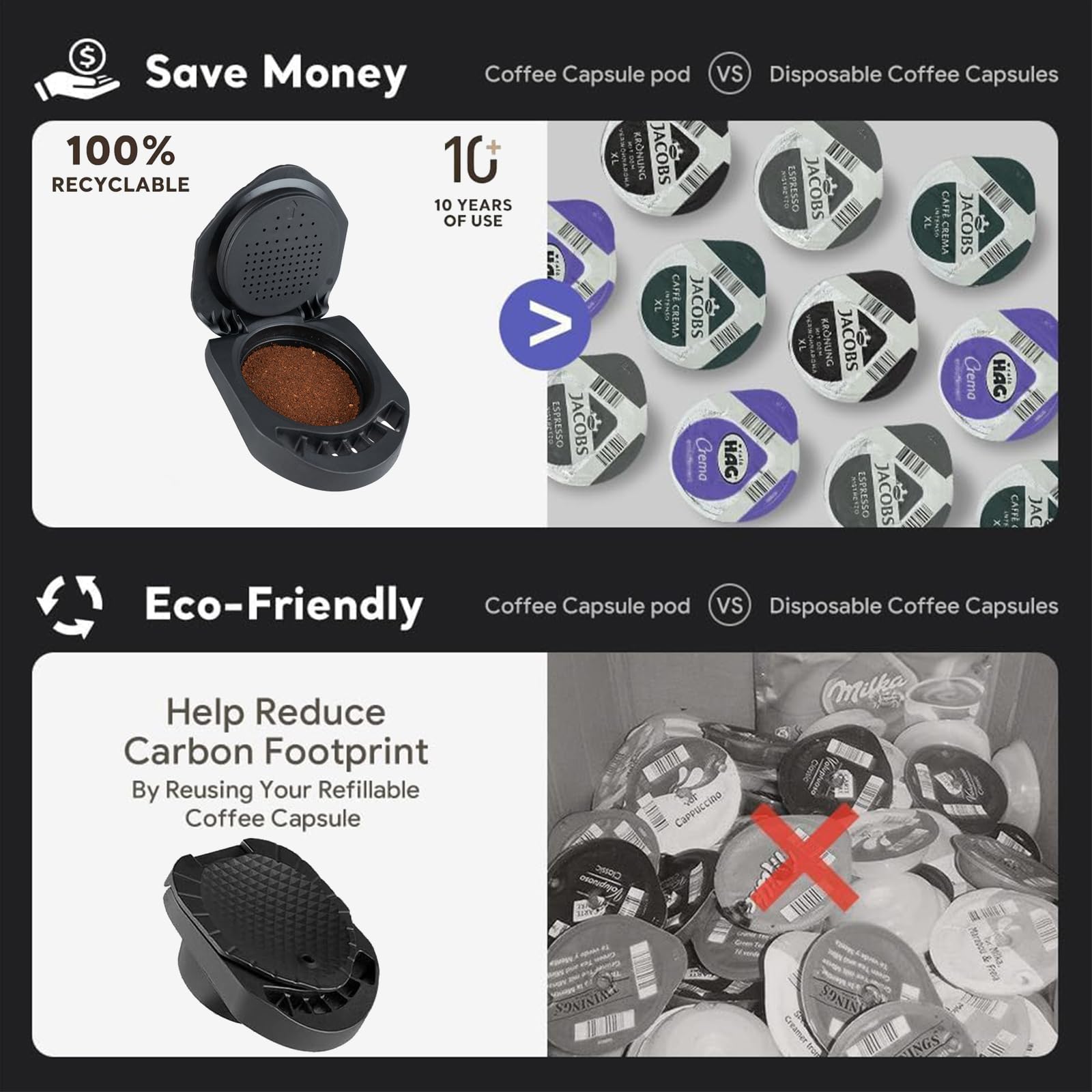 Convertitore riutilizzabile per capsule di caffè, adattatore ricaricabile per capsule di caffè, compatibile con Dol*e Gu* a Piccolo XS/EDG 305/EDG 606. /EDG 466/Genio S/Mini Me (capsula Cup)