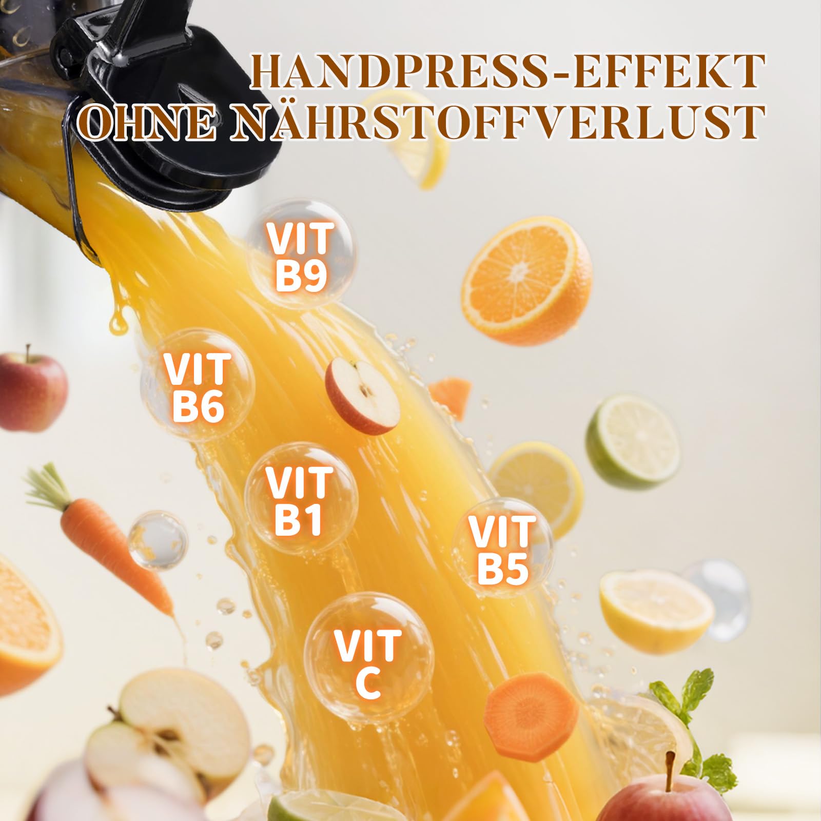 Entsafter Slow Juicer, große Öffnung von 130 mm, 1,9 L Fassungsvermögen, 250 W, Vorwärts/Rückwärtslauf, hoher Ertrag, leicht zu reinigen mit Bürste, schwarz matt