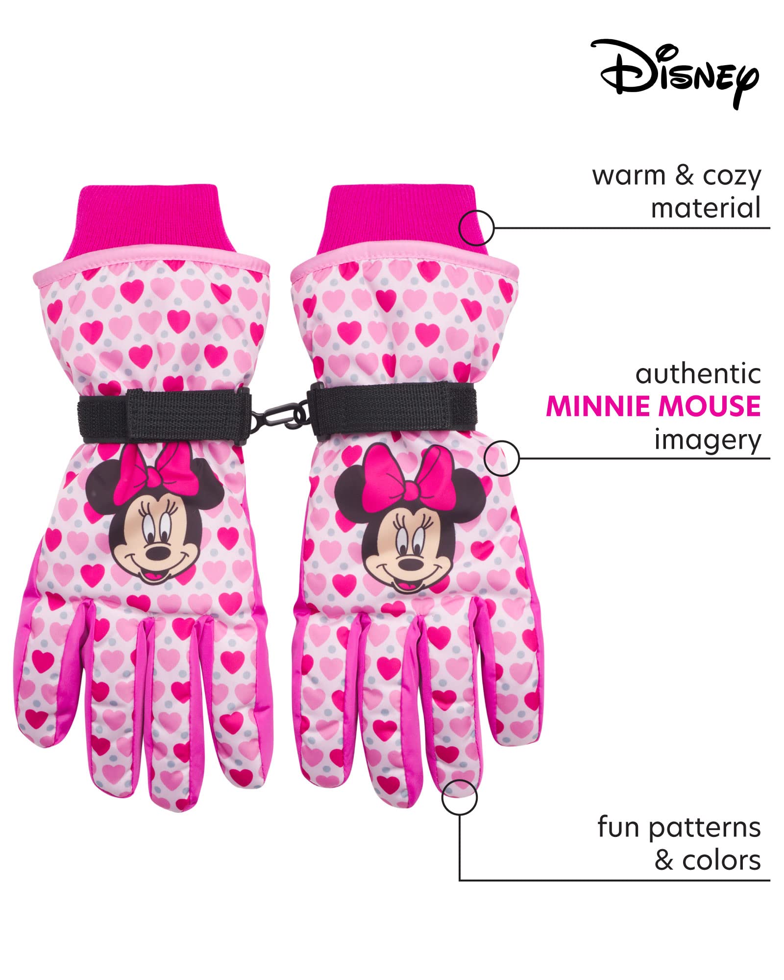 Disney - Guantes de esquí de Nieve aislados para niñas - Minnie Mouse o Frozen II Elsa & Anna (niños pequeños/niñas)