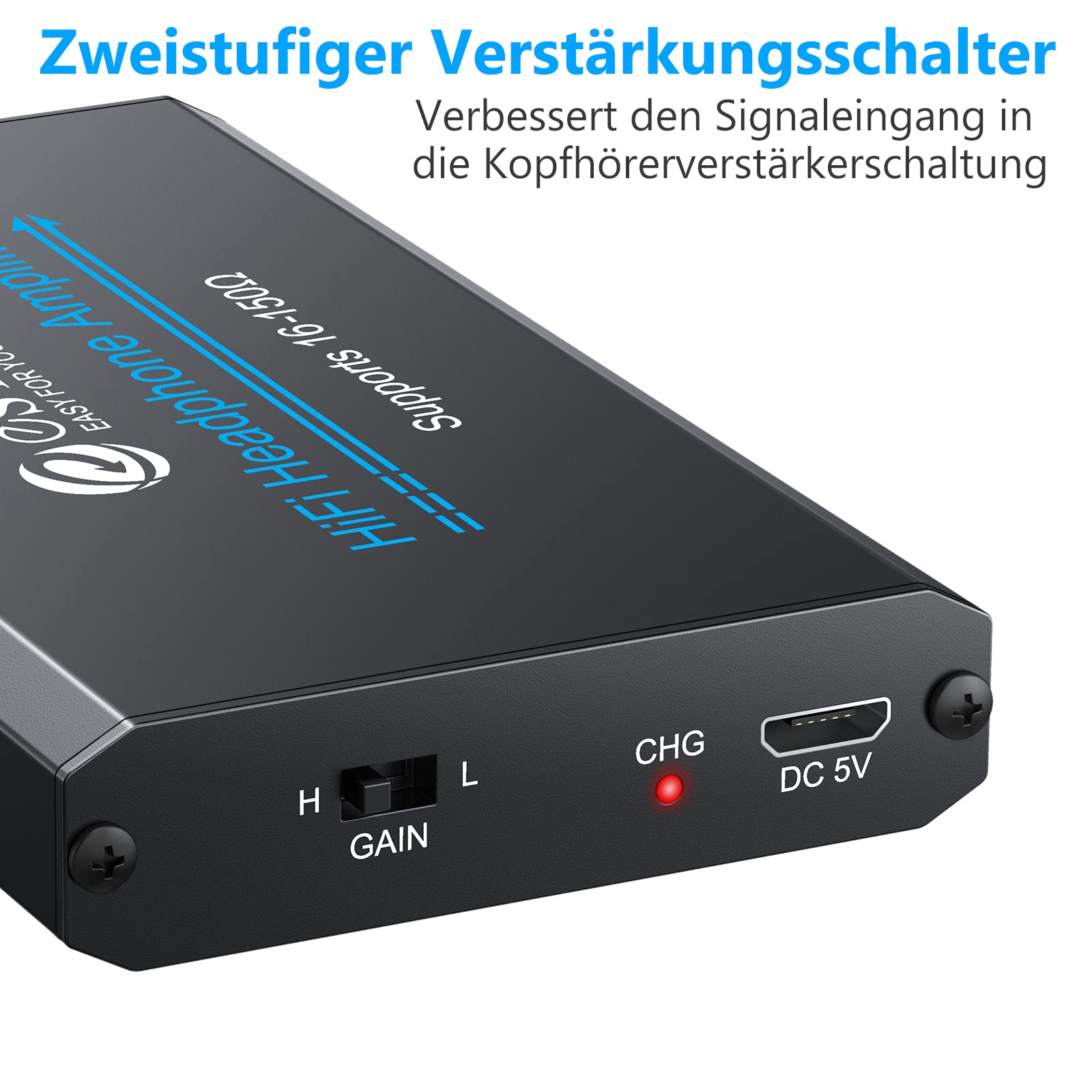 eSynic HiFi Kopfhörer Verstärker – 16-150Ω Mini Kopfhörer Amp Audio Verstärker, 3.5mm AUX Eingang, 1000mAh Akku, tragbar, Aluminium Gehäuse, für MP3, MP4, Smartphone und PC