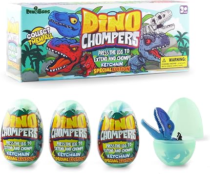 DINOBROS Easter Egg with Dinosaur Toys Filled for Kids, 4 Surprise Eggs Easter Basket Stuffers Fillers with Dino Chomper Birthday Party Favors Gift for Boys and Girls