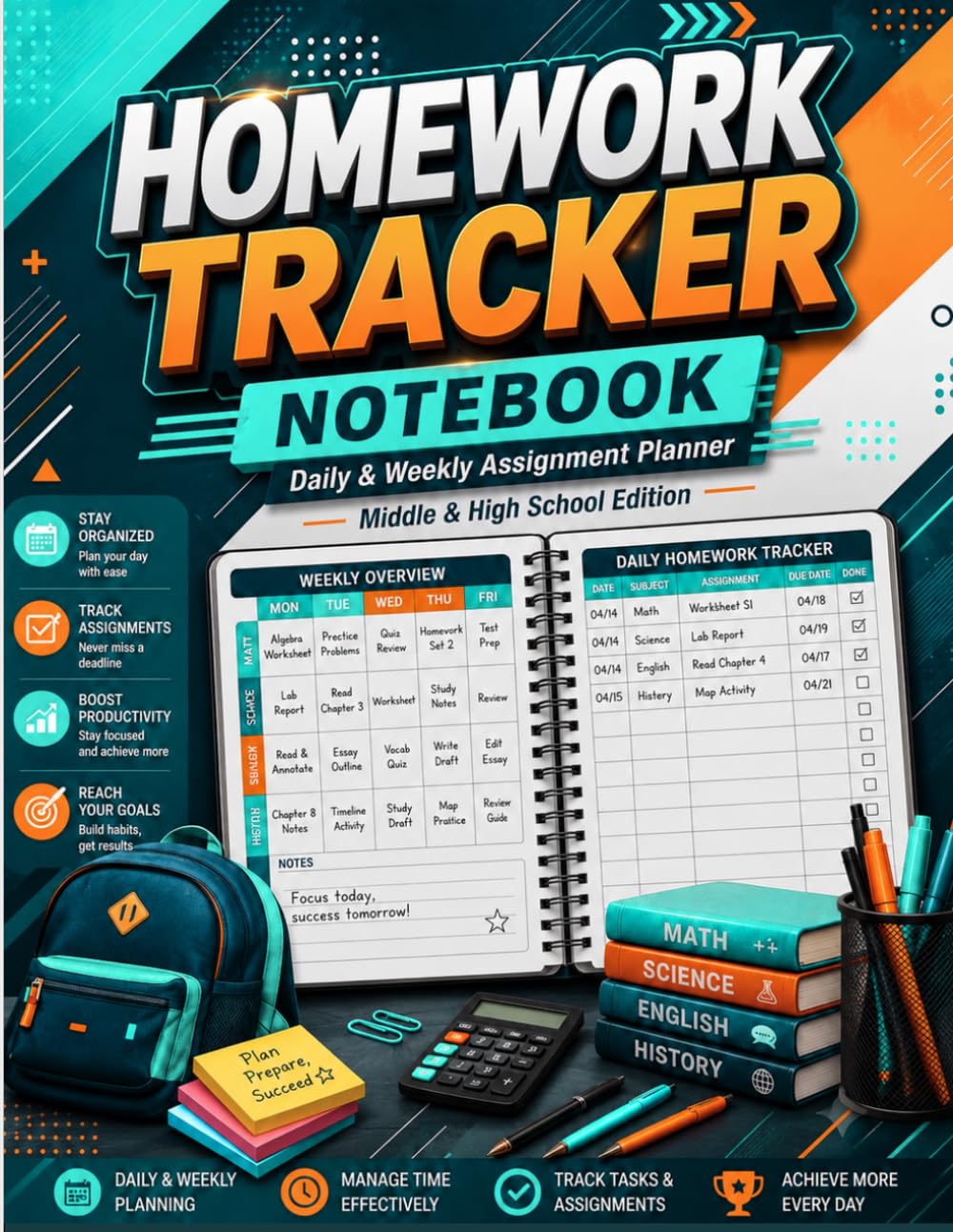 Homework Tracker Notebook 2026–2027: Daily & Weekly Assignment Planner for Middle & High School Students