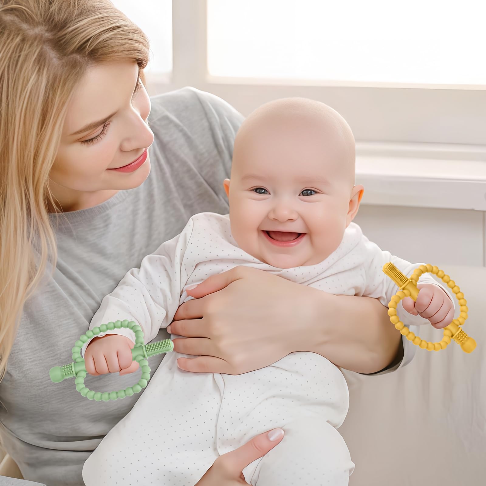 CLDY Zabawki do ząbkowania dla niemowląt, sensoryczne zabawki do żucia dla niemowląt, silikonowy pierścień na ząbkowanie bez BPA, do stymulacji i masażu bolesnych dziąseł, od 3 miesięcy