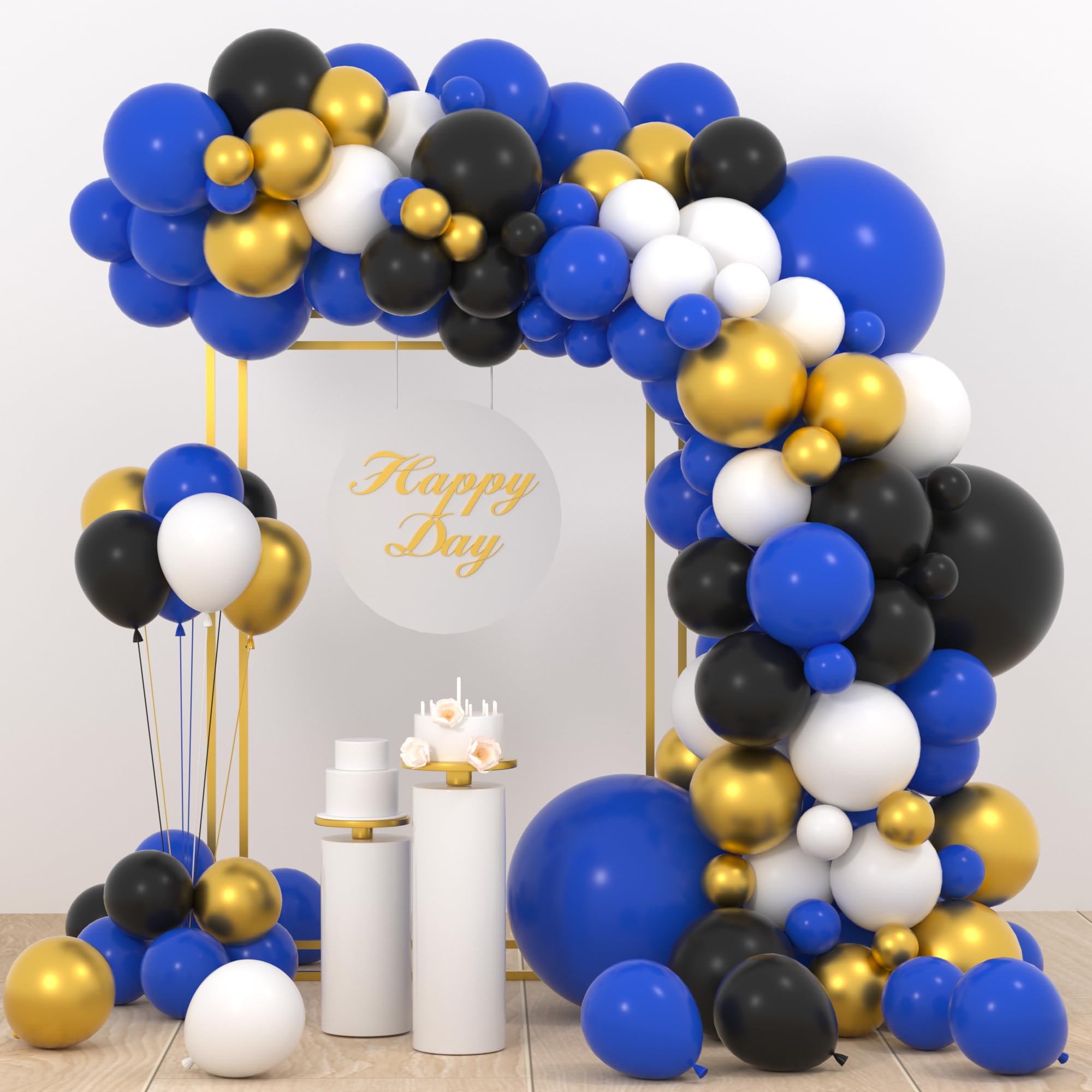 Blue Black White Gold Balloon Garland Arch Kit, 127PCS Black White Royal and Metallic Gold Balloons Arch for Men Women Birthday Anniversary Video Game