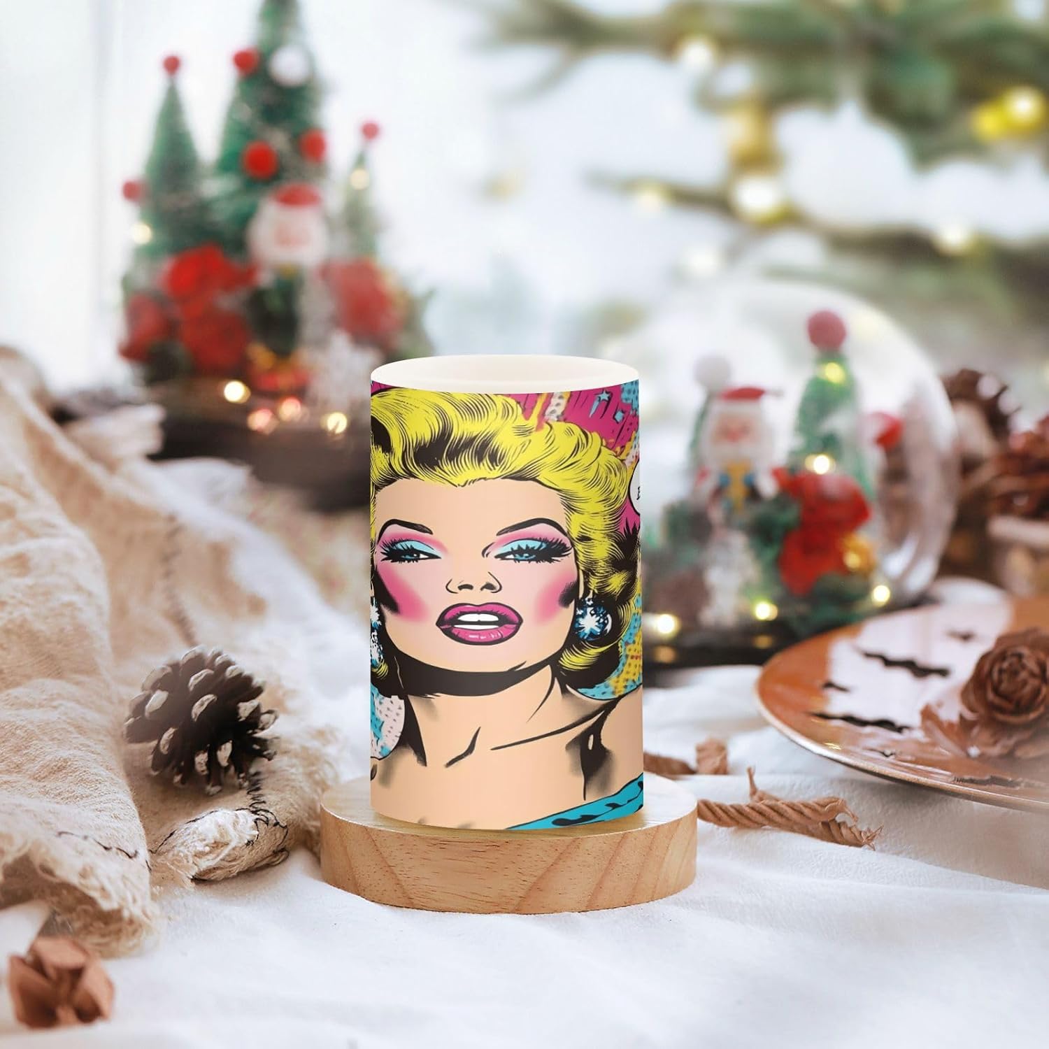 Retro 80s Woman Decorative Flickering Outdoor Candles with Timer Electronic Lights Windproof with Timer for Outdoor Camping Battery Operated