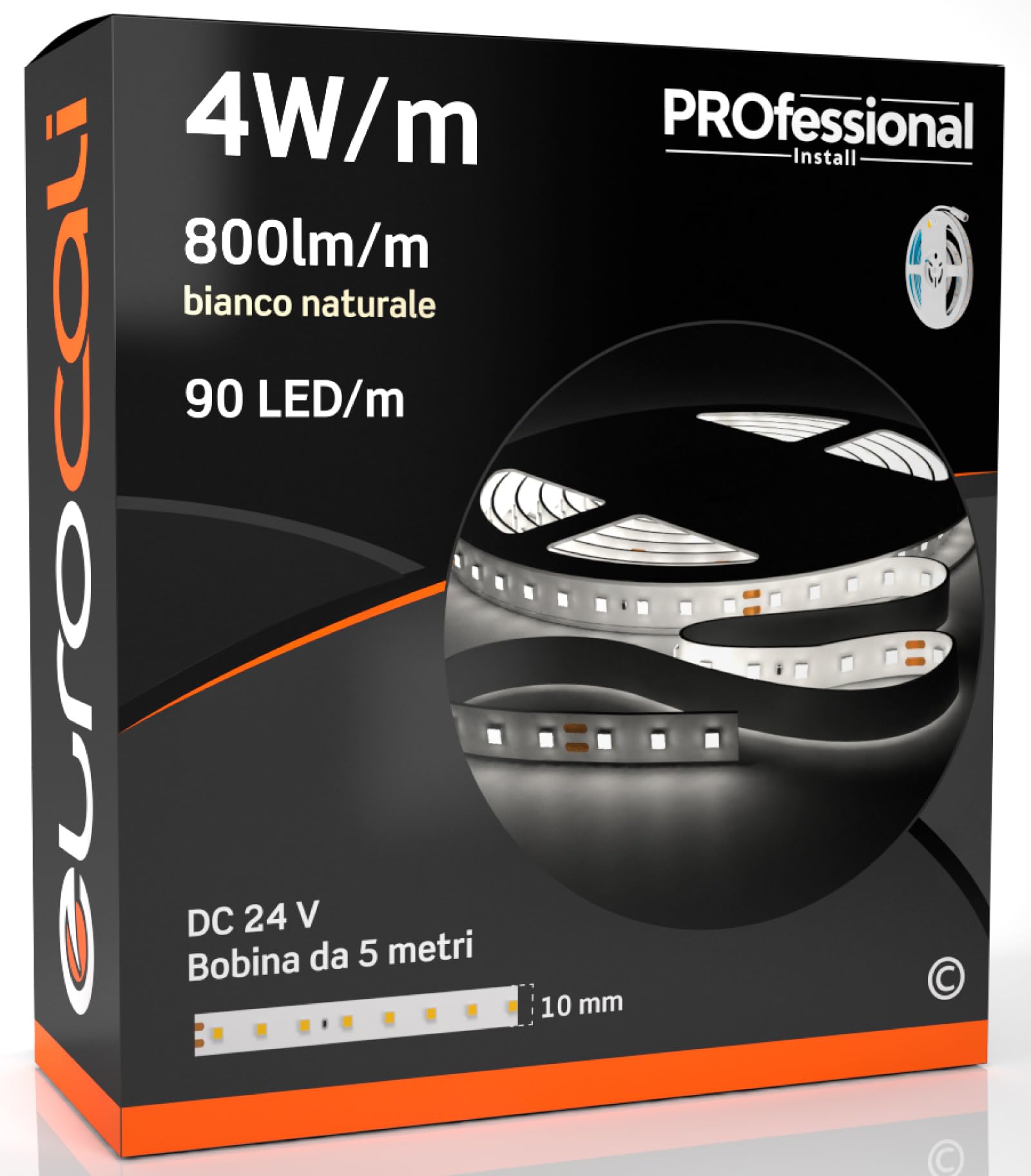 Eurocali Striscia LED 5 metri Professionale 24V 20W 4 W/mt - Striscia Monocolore da 450 LED 90 LED/mt e 4000 Lumen 800 Lm/mt 200 lm/W - Bianco Naturale 4000K