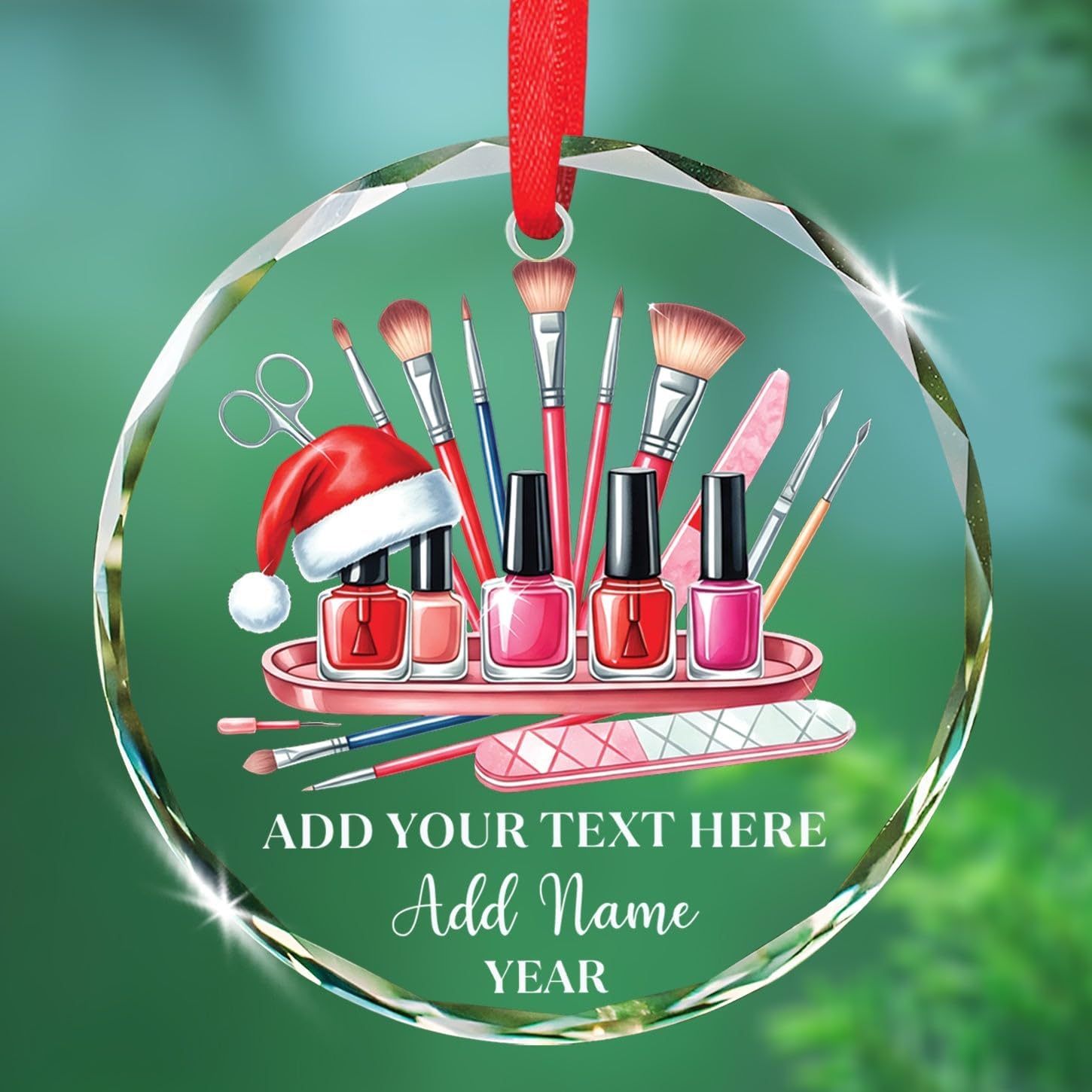 Personalized Text & Name Nail Artist Glass Ornament Xmas 2026, Nail Tech Christmas Ornament Gifts for Women Girl, Customized Nails Artist Beauty Glass Keepsake, Manicurist Christmas Hanging Ornaments