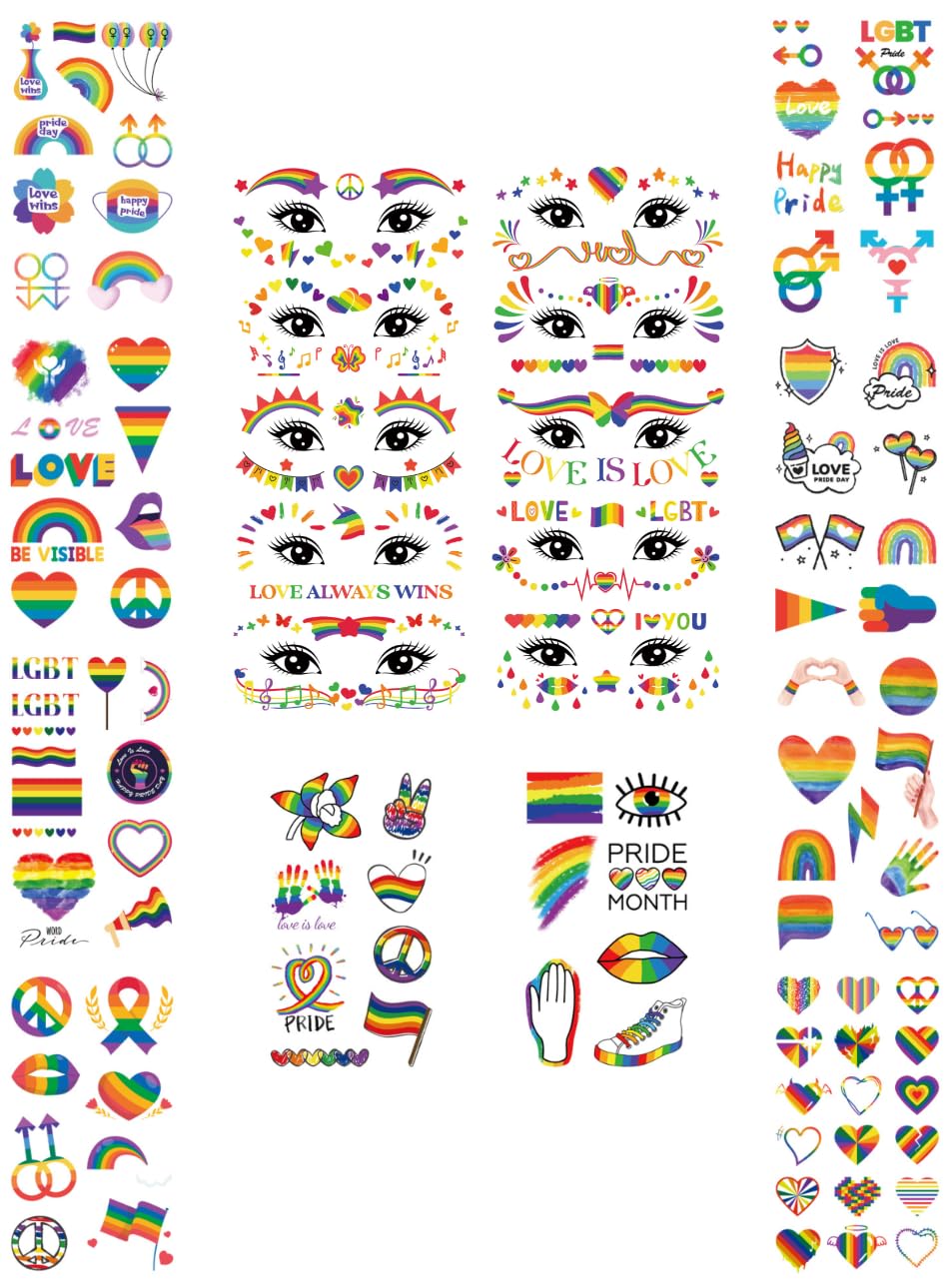 20 sheets of temporary tattoos designed for women and girls. The colourful rainbow designs are perfect for LGBTQ Gay Pride Month celebrations parties