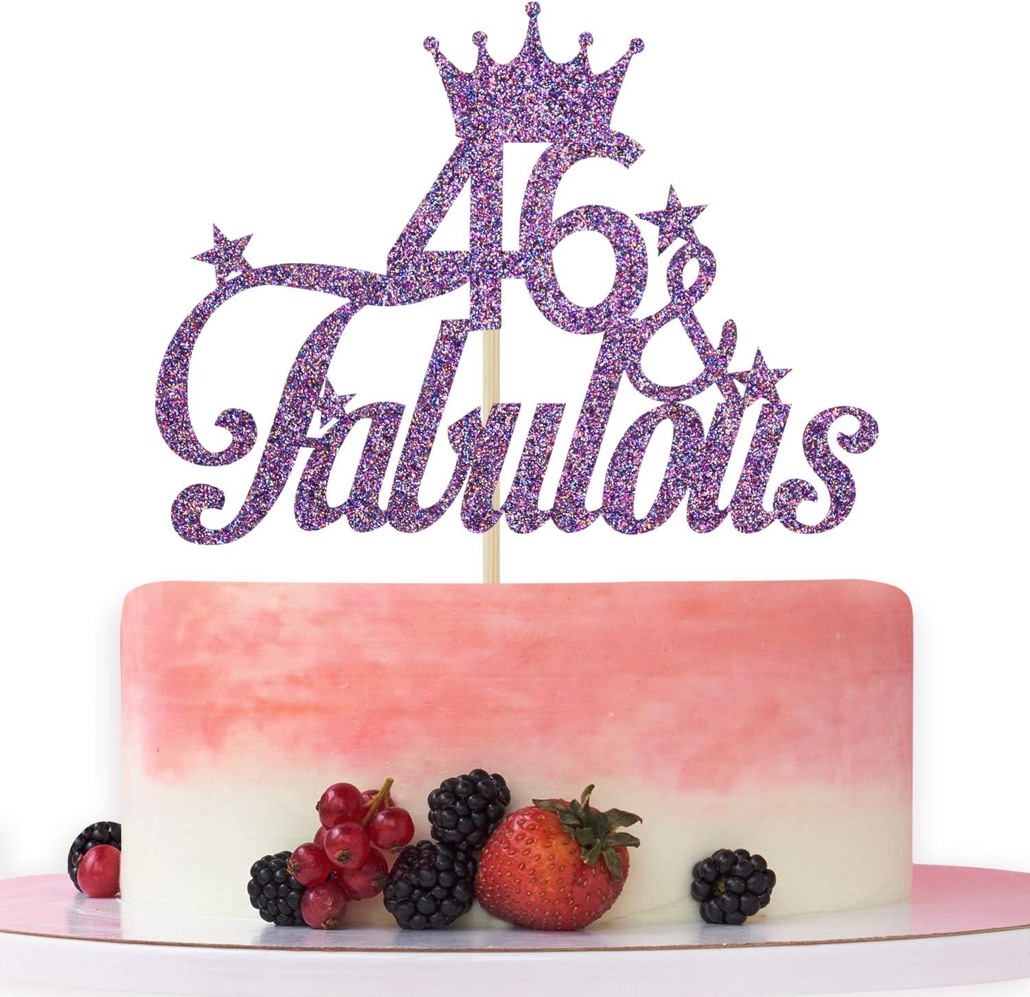 Rose Gold Glitter 46 & Fabulous Cake Topper - 46th Birthday Cake Decorating - Happy 46th Anniversary/Birthday Party Decoration Supplies