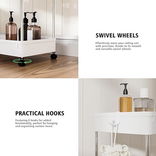 Miniatura 3 de Proarea Carrito de almacenamiento con ruedas, organizador de lavandería, carrito de cocina de 3 niveles, cesta de almacenamiento resistente, carrito