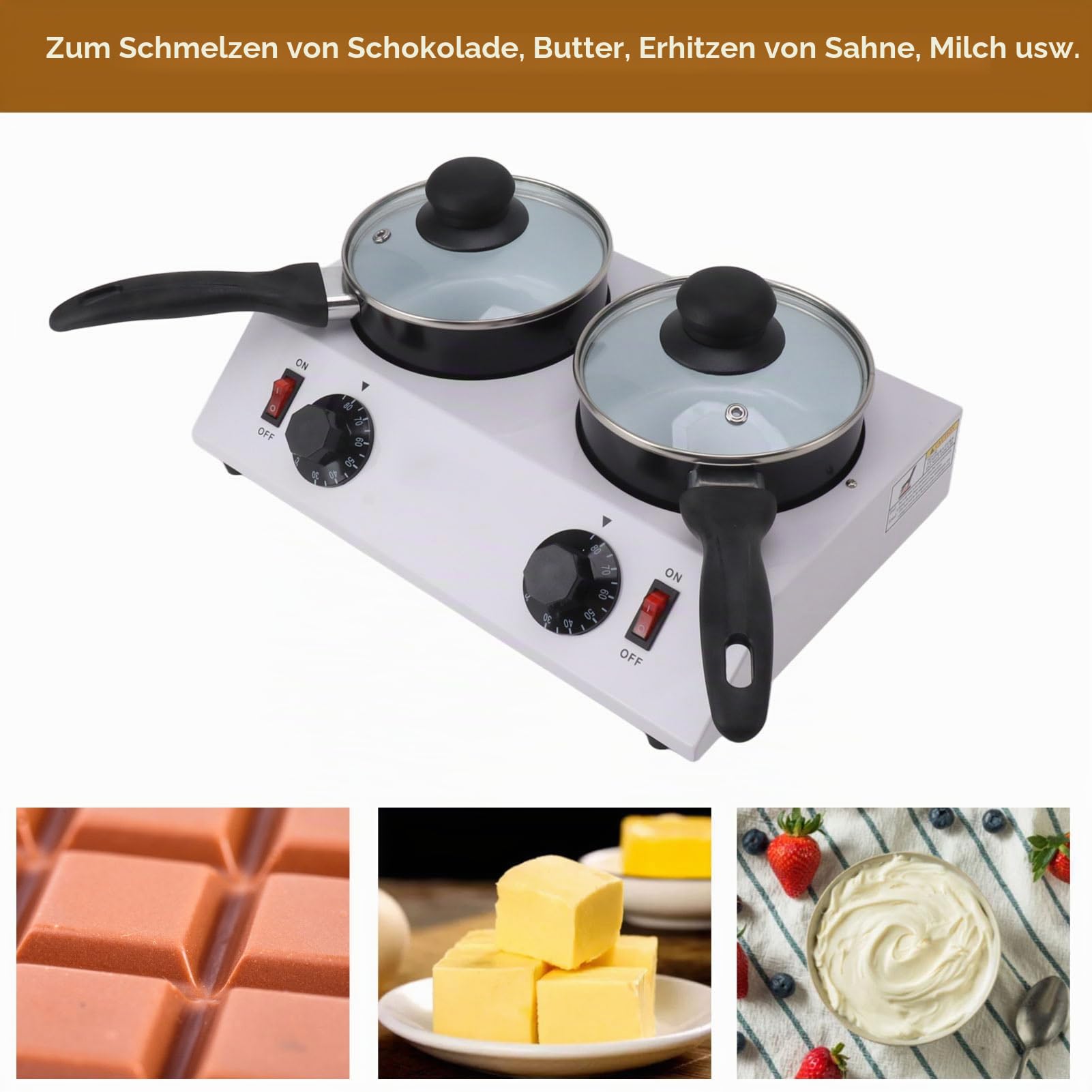 Elektrische Schokoladenschmelzmaschine, Schmelzmaschine aus Aluminium Lebensmittelgrade Schokoladenschmelzer, 2 Tanks Elektrischer Tempering Topf (EU-Stecker 220 V)