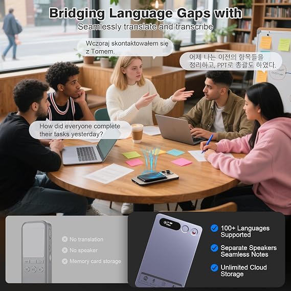 AI Voice Recorder, Note Voice Recorder Transcribe & Summarize with AI Technology, App Control Supports 152 Languages, Magnetic Case 64GB Memory Audio Recorder for Lectures, Meetings, Interviews, Calls