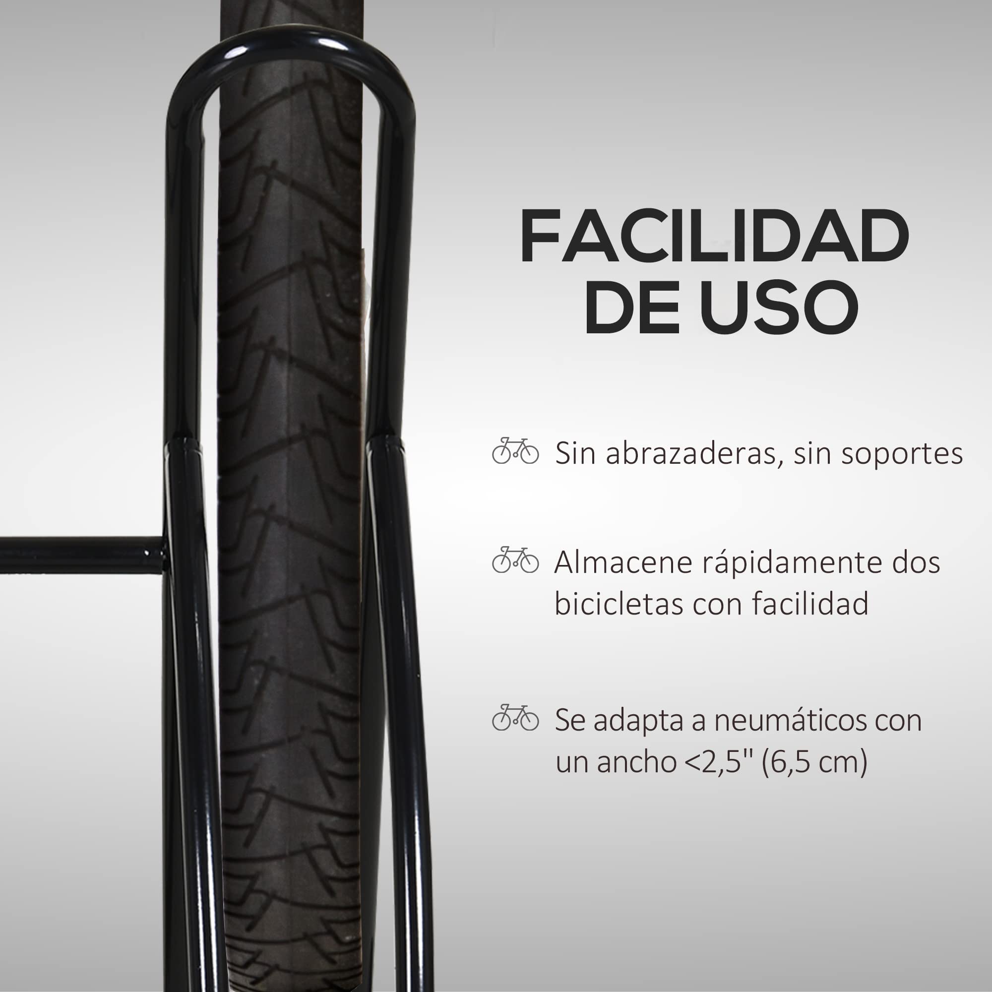 HOMCOM Soporte para Aparcar 2 Bicicletas, Aparcamiento Estacionamiento para Bicis, Inferir 65mm de Ancho, Fácil de Montar, Almohadilla Antideslizante, Interior y Exterior, 60x54x57 cm, Negro