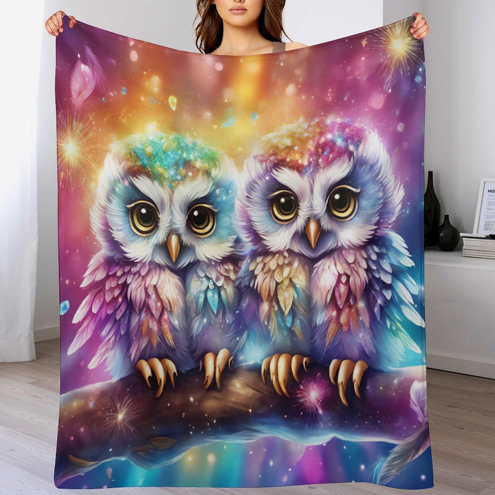 Couverture hibou animal douce anti froid pour canape en flannel polaire