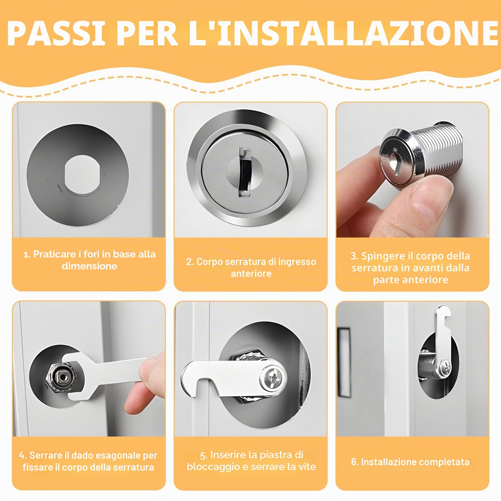 Serratura per Cassetta delle Lettere e Armadietto, 16 mm, con 4 Chiavi e 5 Piastre di Serratura Diverse, Serratura a Camme in Lega di Zinco Cromata, Ø 18 mm, Adatta per Porte e Cassetti