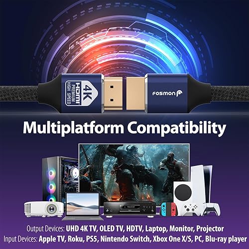 Miniatura 9 de Fosmon cable HDMI a HDMI de alta velocidad para Playstation Sony 4 - PS4, PS3, Xbox One y 360, HDTV, Blu-Ray, DVD, satélite, DVR y más.