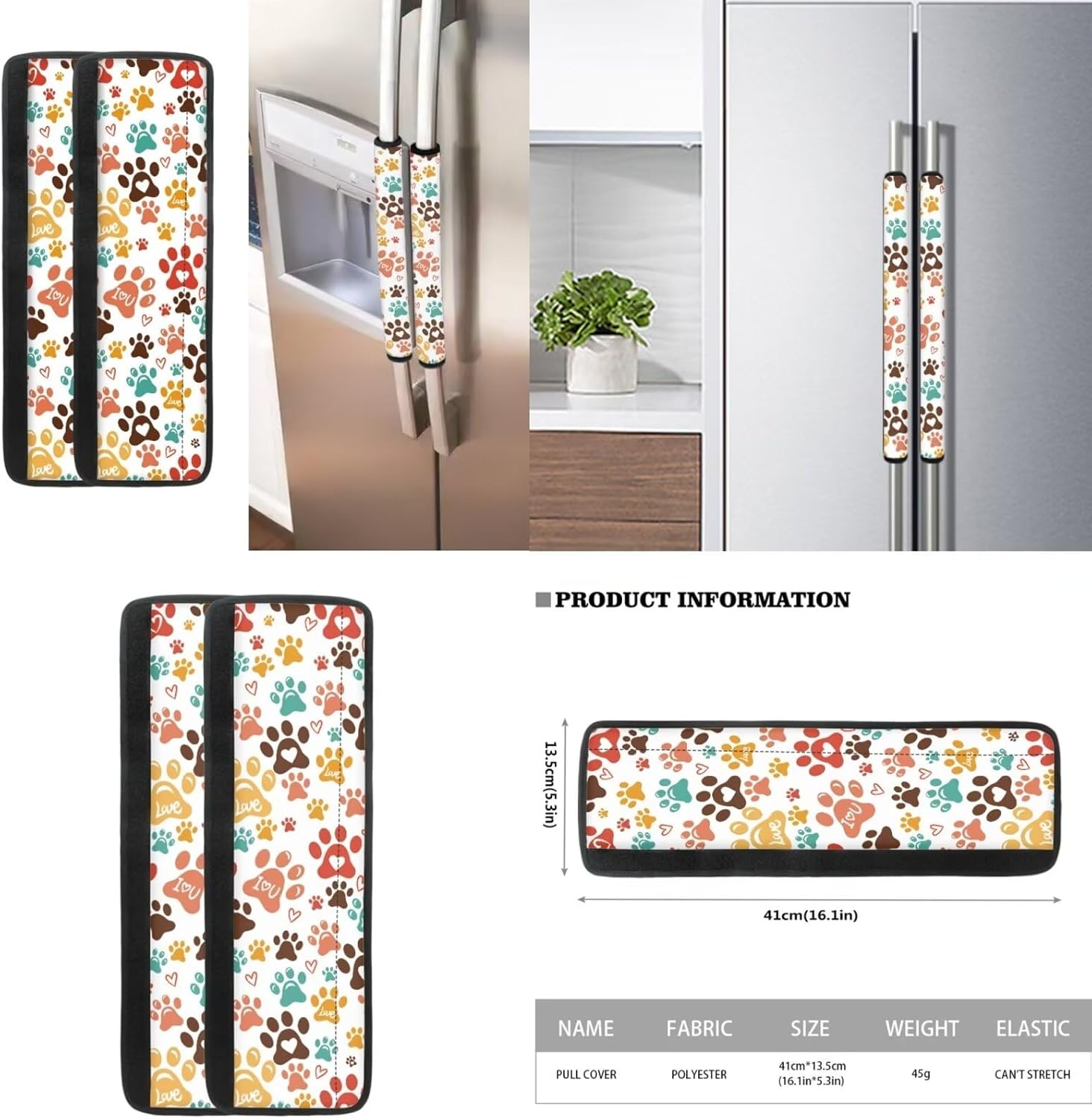 Cute Lovely Dog Paw Print Kitchen Decor 6 Pieces Refrigerator Handle Covers Protection for Kitchen Appliance Hand Cover