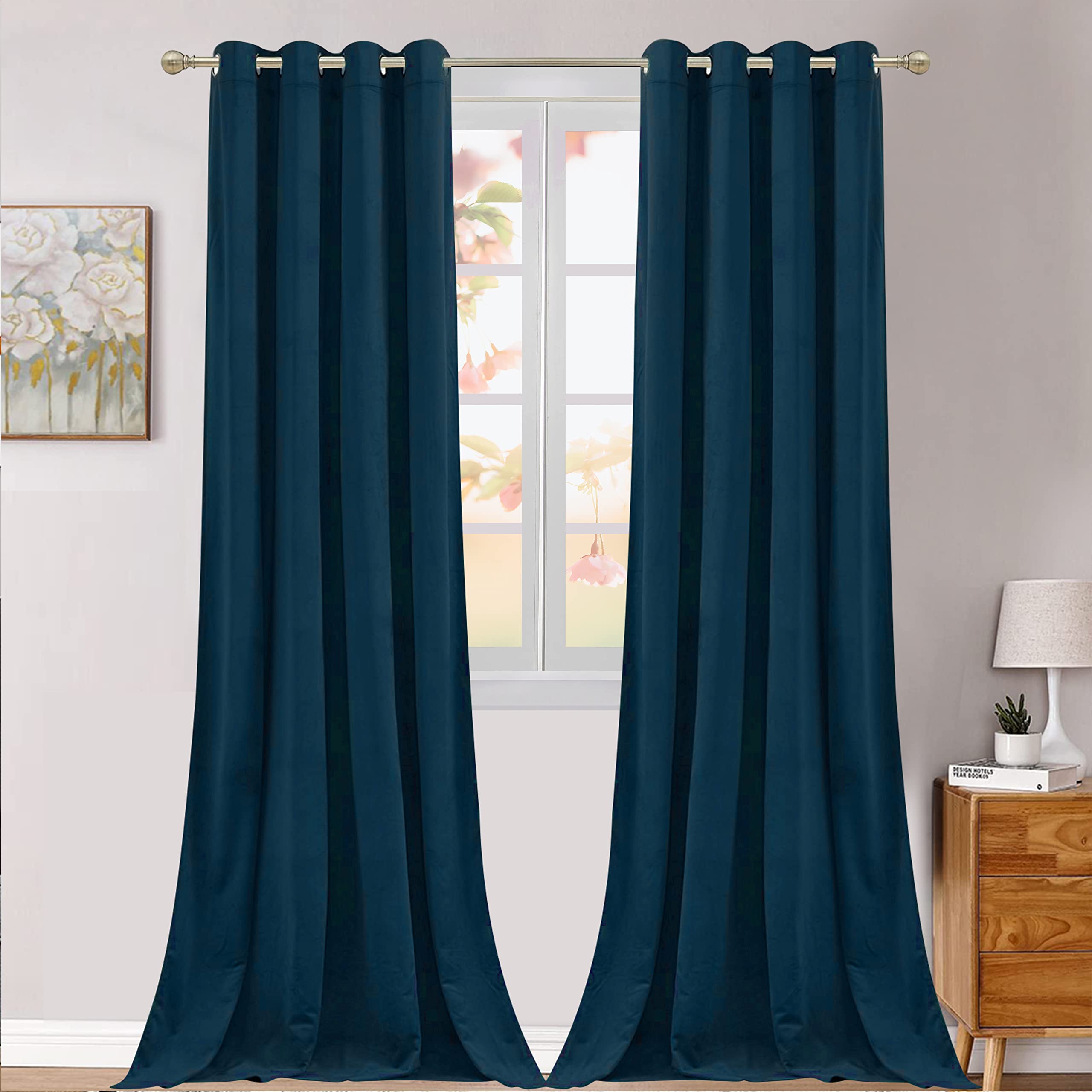 Photo 1 of ZHAOFENG Navy Blue Velvet Curtains 84 inches with Grommet, Blackout Luxury Thick Sunlight Dimming Heat Insulated Privacy Protect Velour Drapes for Bedroom Room, 2 Panels, W52 x L84 Inches