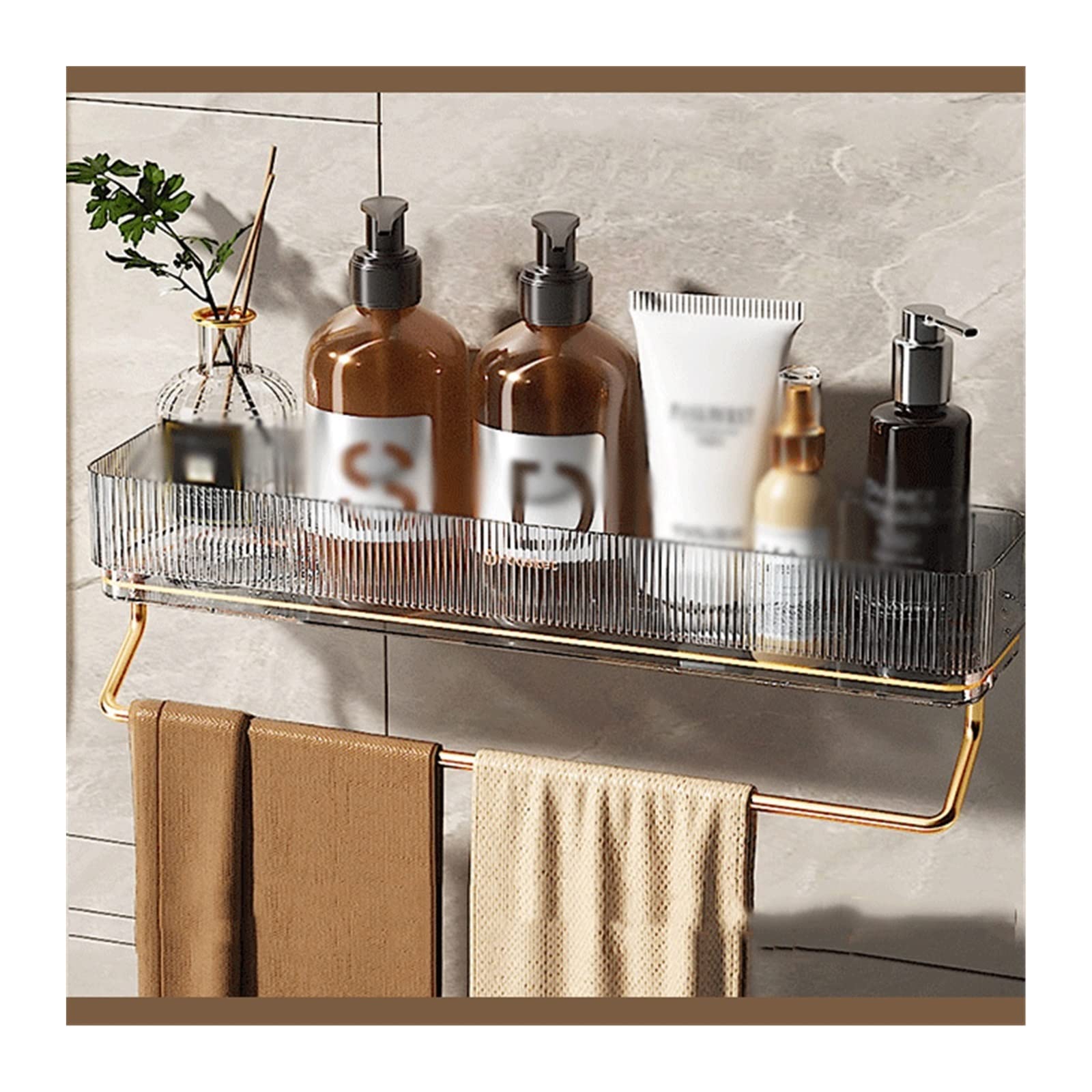 Estante de baño Estante de almacenamiento de plástico Estante de almacenamiento de artículos de tocador simple con toallero Estante de almacenamiento de plástico transparente montado en la pared doble