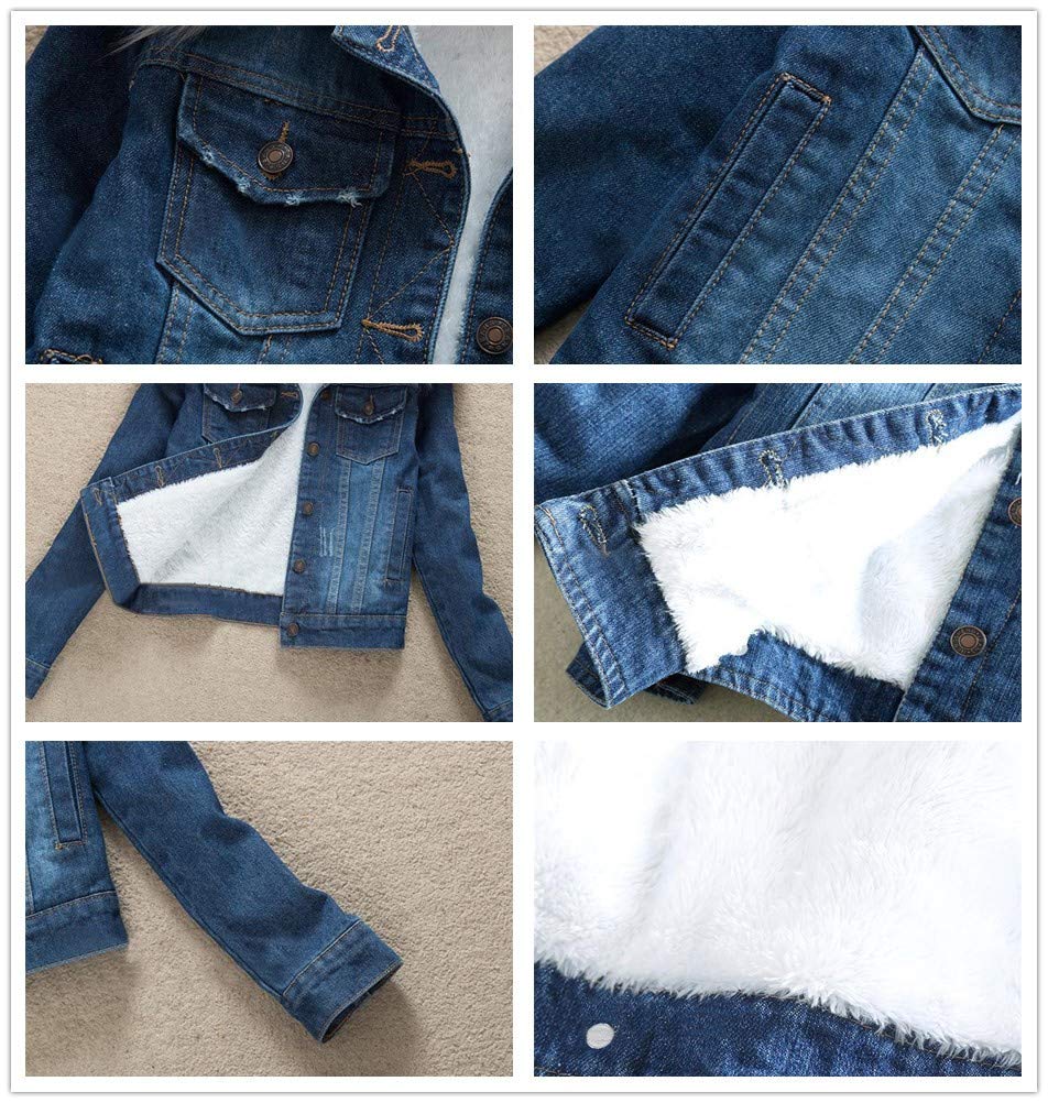 Chaqueta vaquera para mujer con forro polar sintético, abrigo corto de jeans de invierno con Cuello de piel sintética desmontable