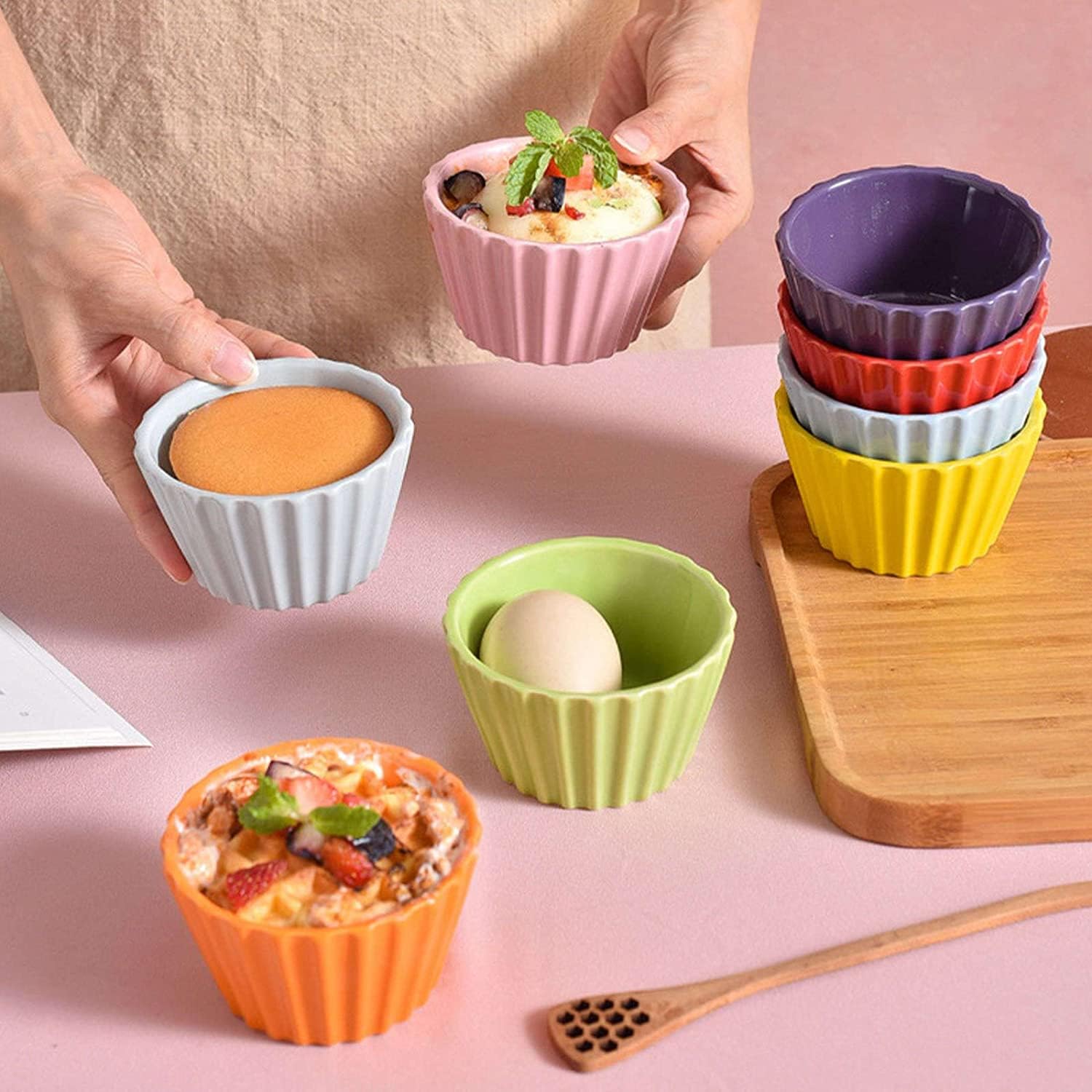 Bol à soupe, bol à riz, bol à déjeuner, ensemble de ramequins, 170 ml, ramequins à crème brûlée, plats à soufflé allant au four, ramequins à soufflé, ramequins for friteuse à air-rouge-lot de 8 ( Colo